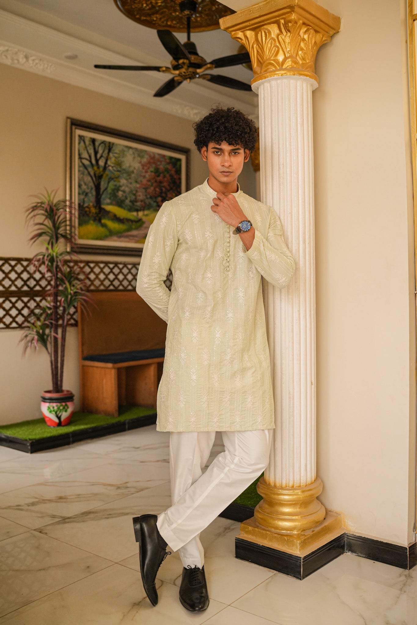 Pistachio Green Full Embroidered Kurta Pajama