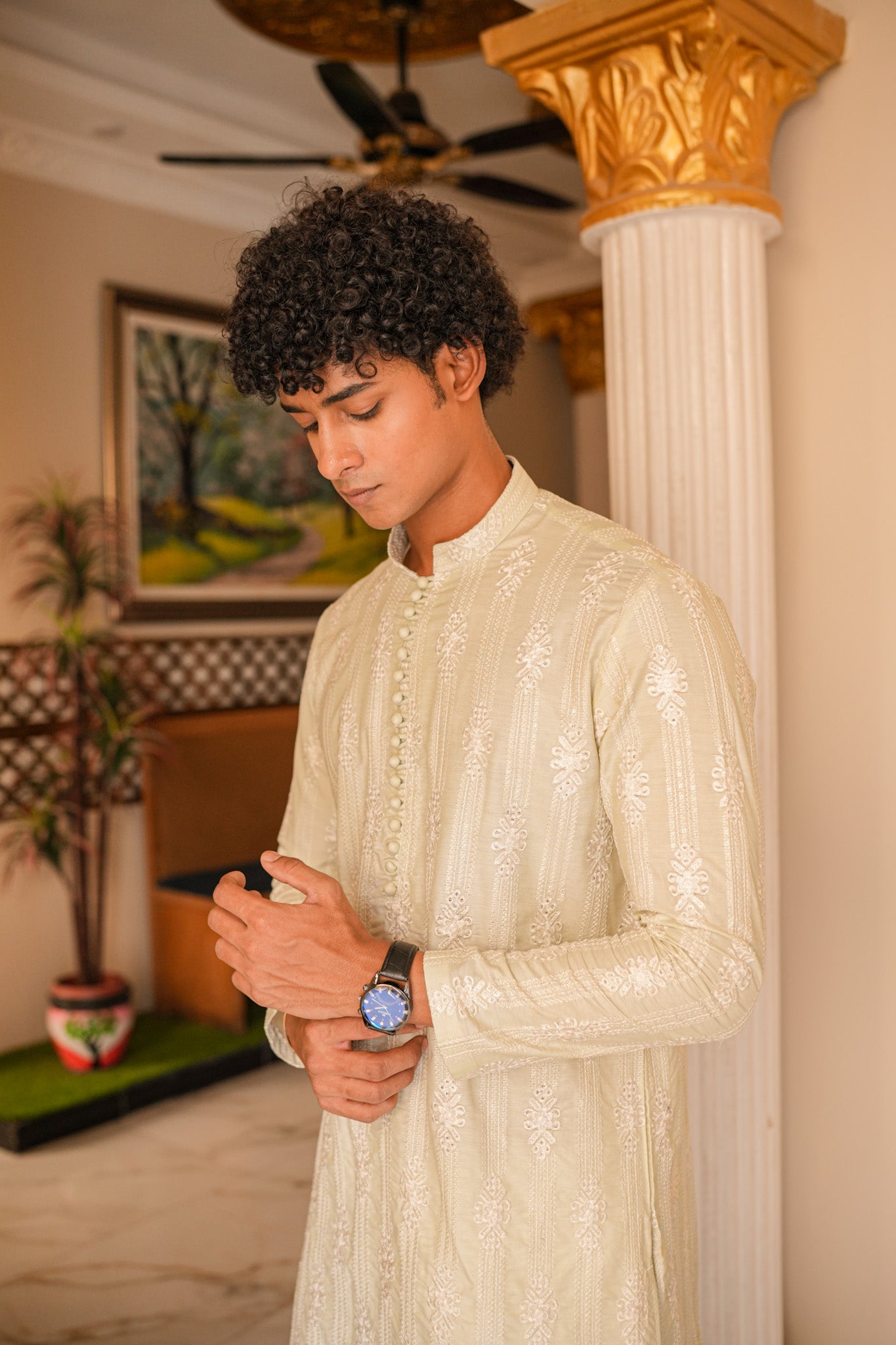Pistachio Green Full Embroidered Kurta Pajama