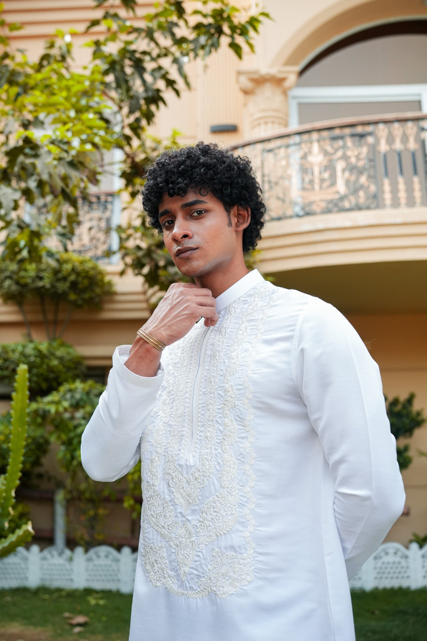 White Neck Embroidered Kurta Pajama