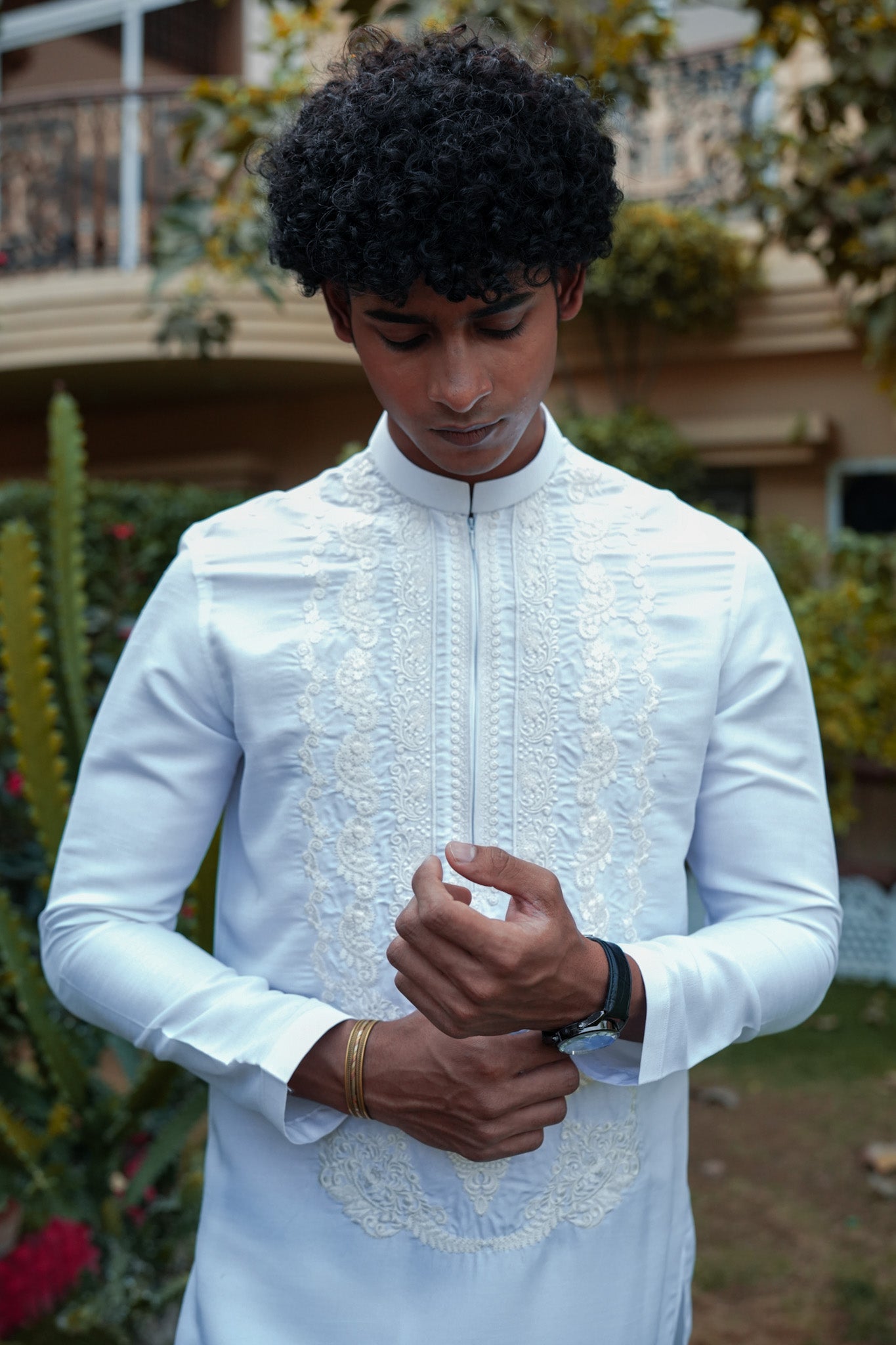 White Neck Embroidered Kurta Pajama