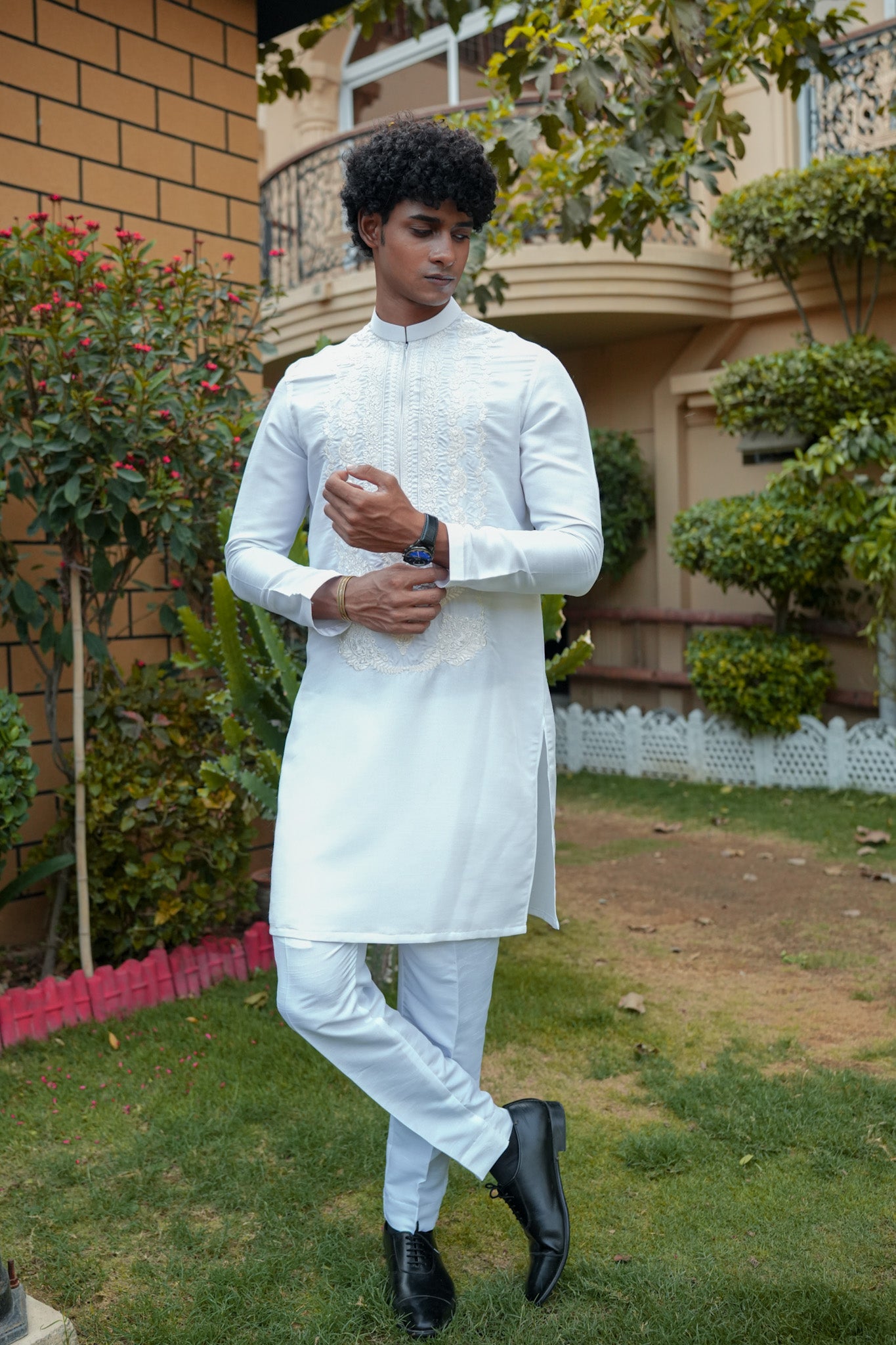 White Neck Embroidered Kurta Pajama