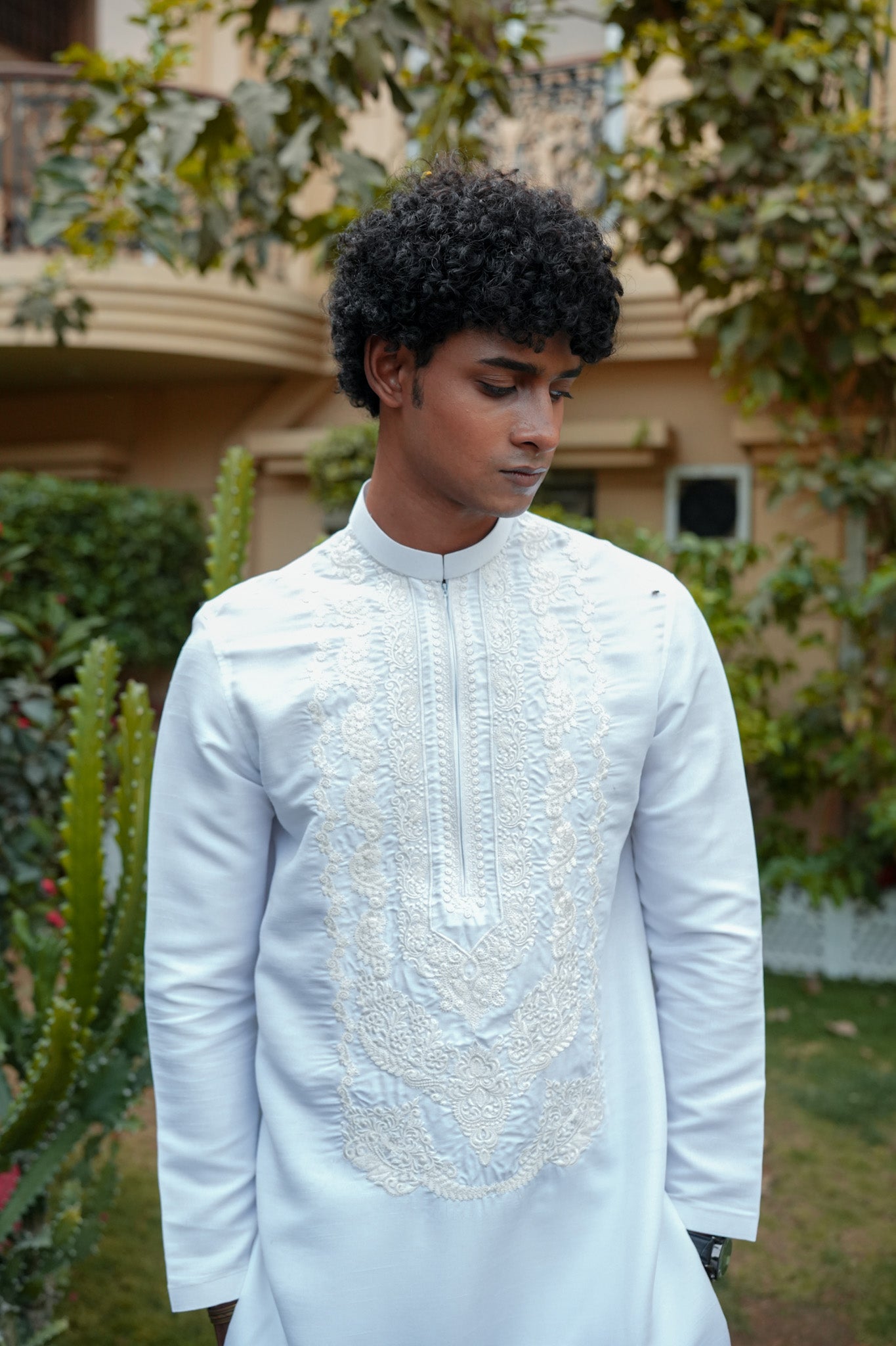 White Neck Embroidered Kurta Pajama