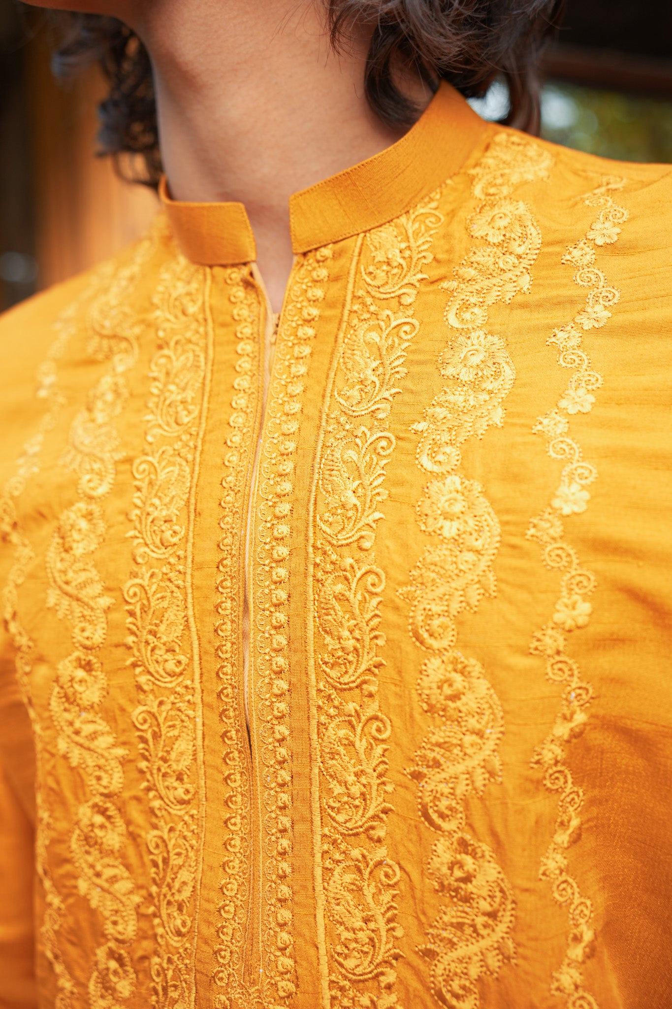 Yellow Neck Embroidered Kurta Pajama