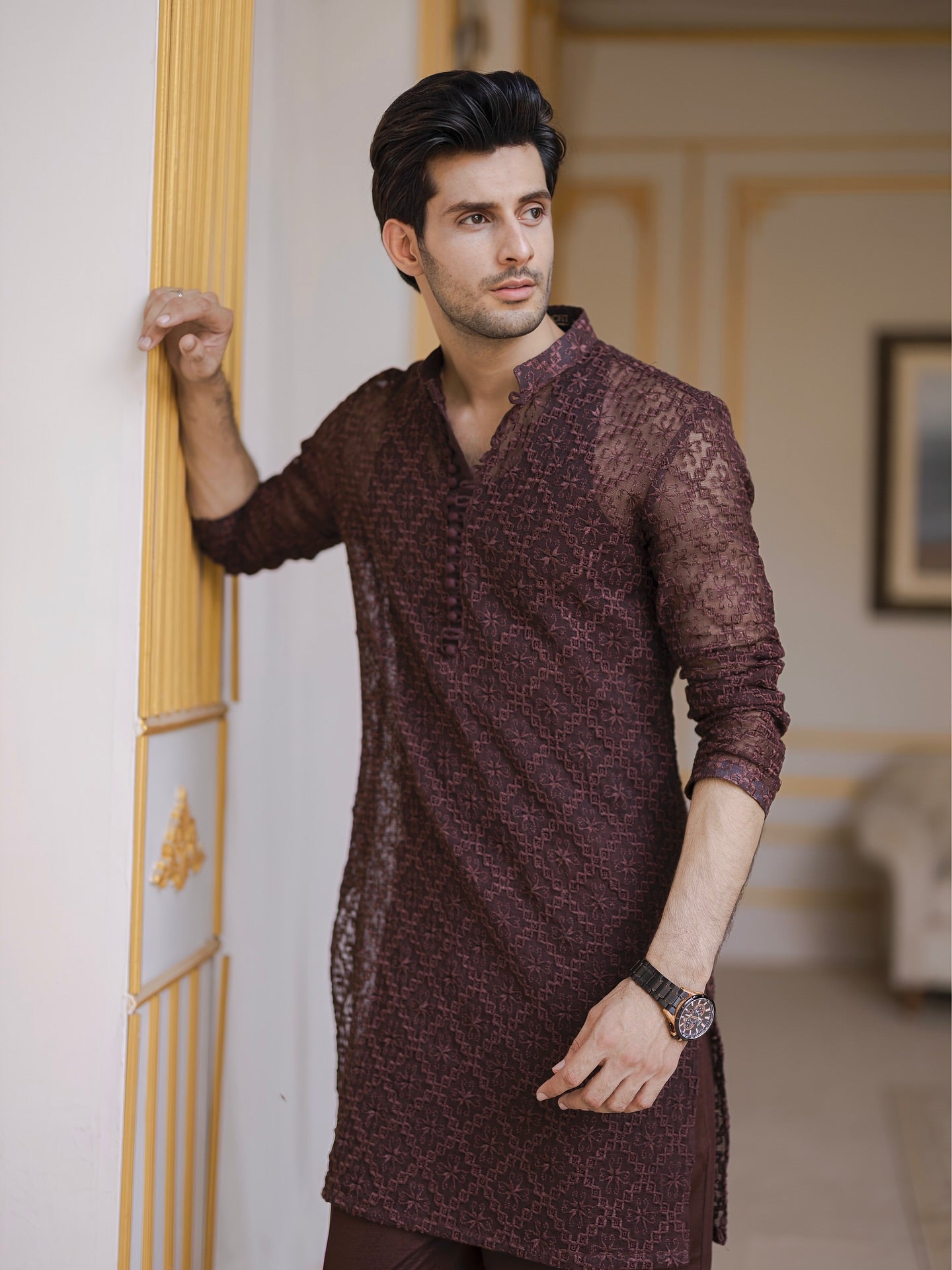 Brown Embroidered Kurta Pajama