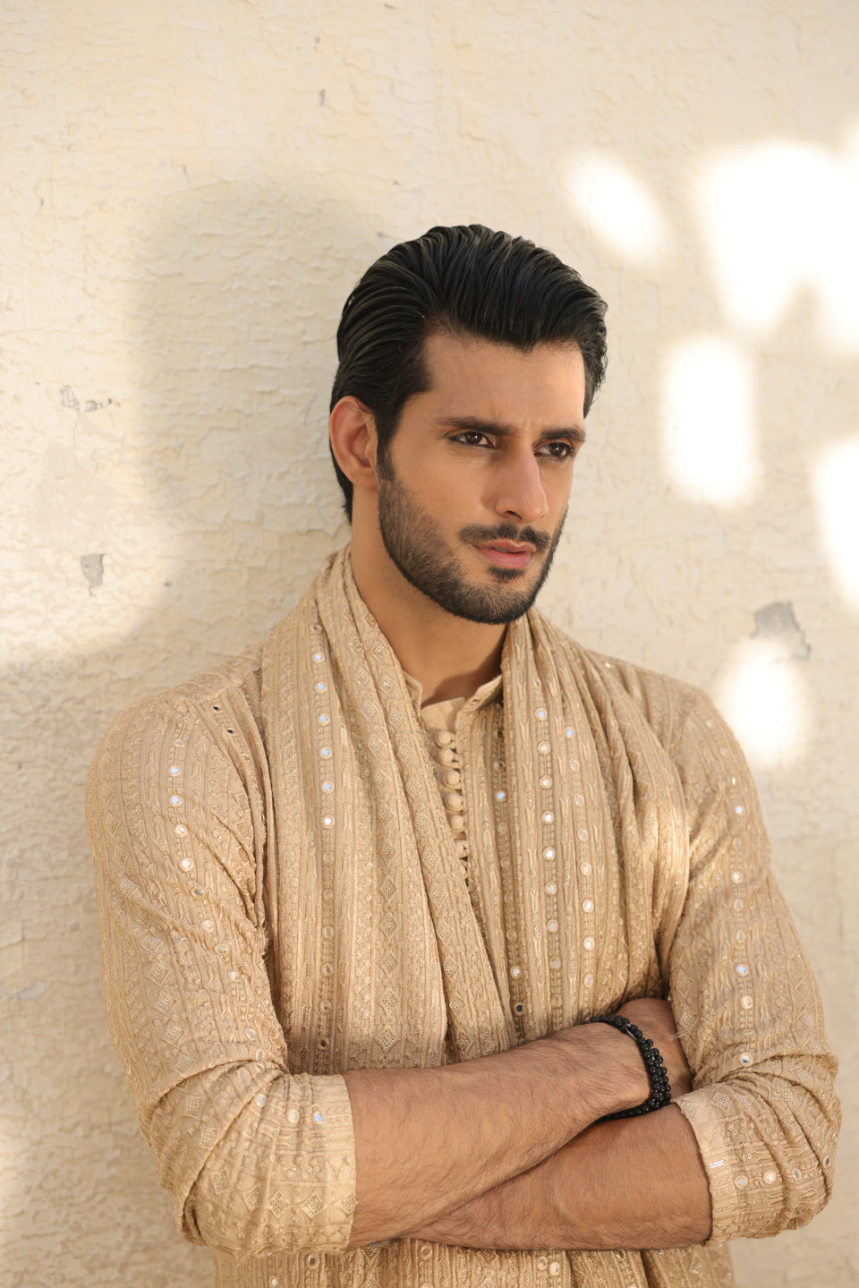 Beige Kurta Pajama with Shawl