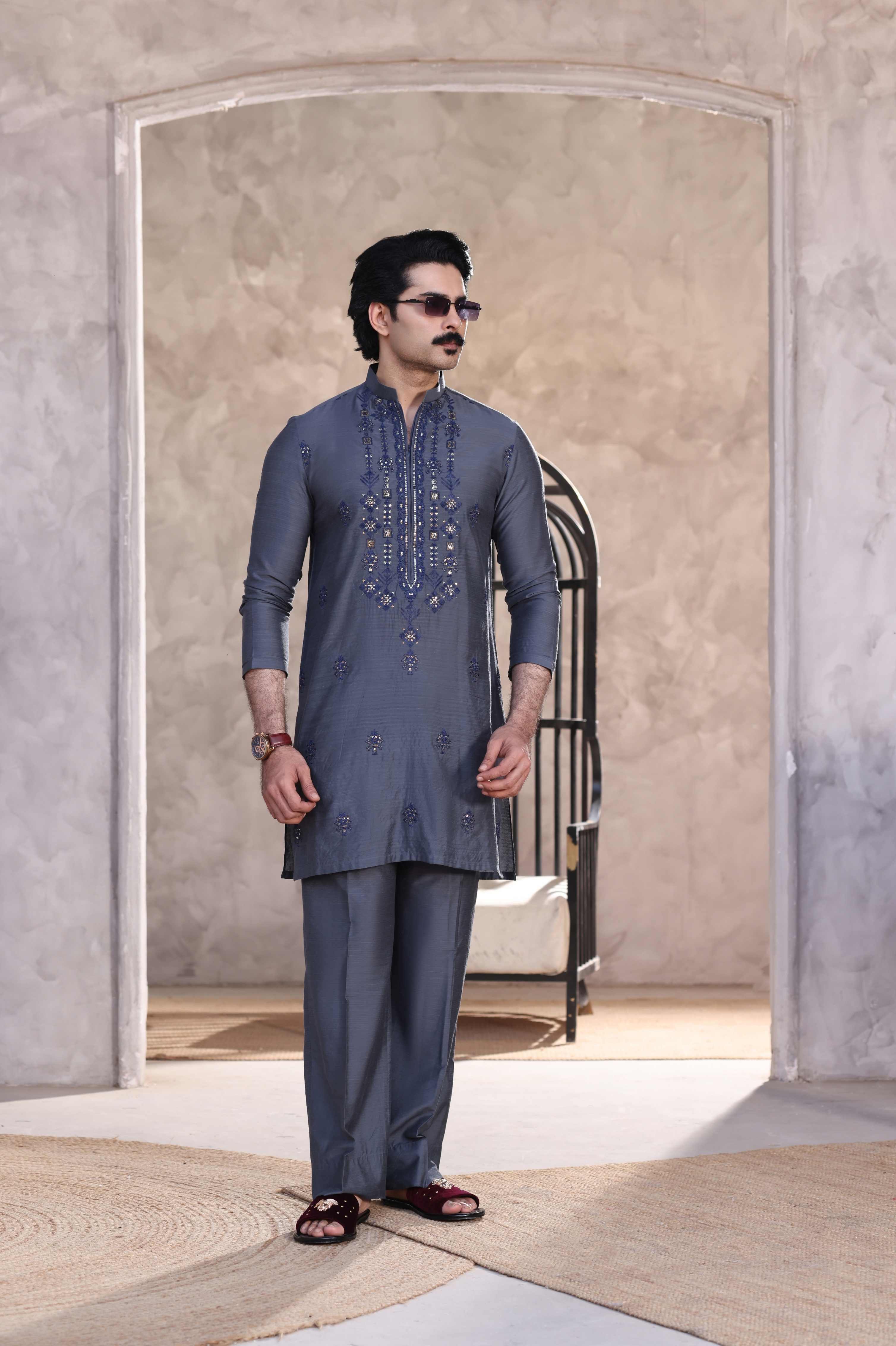 Grey Embroidered Farshi Trouser