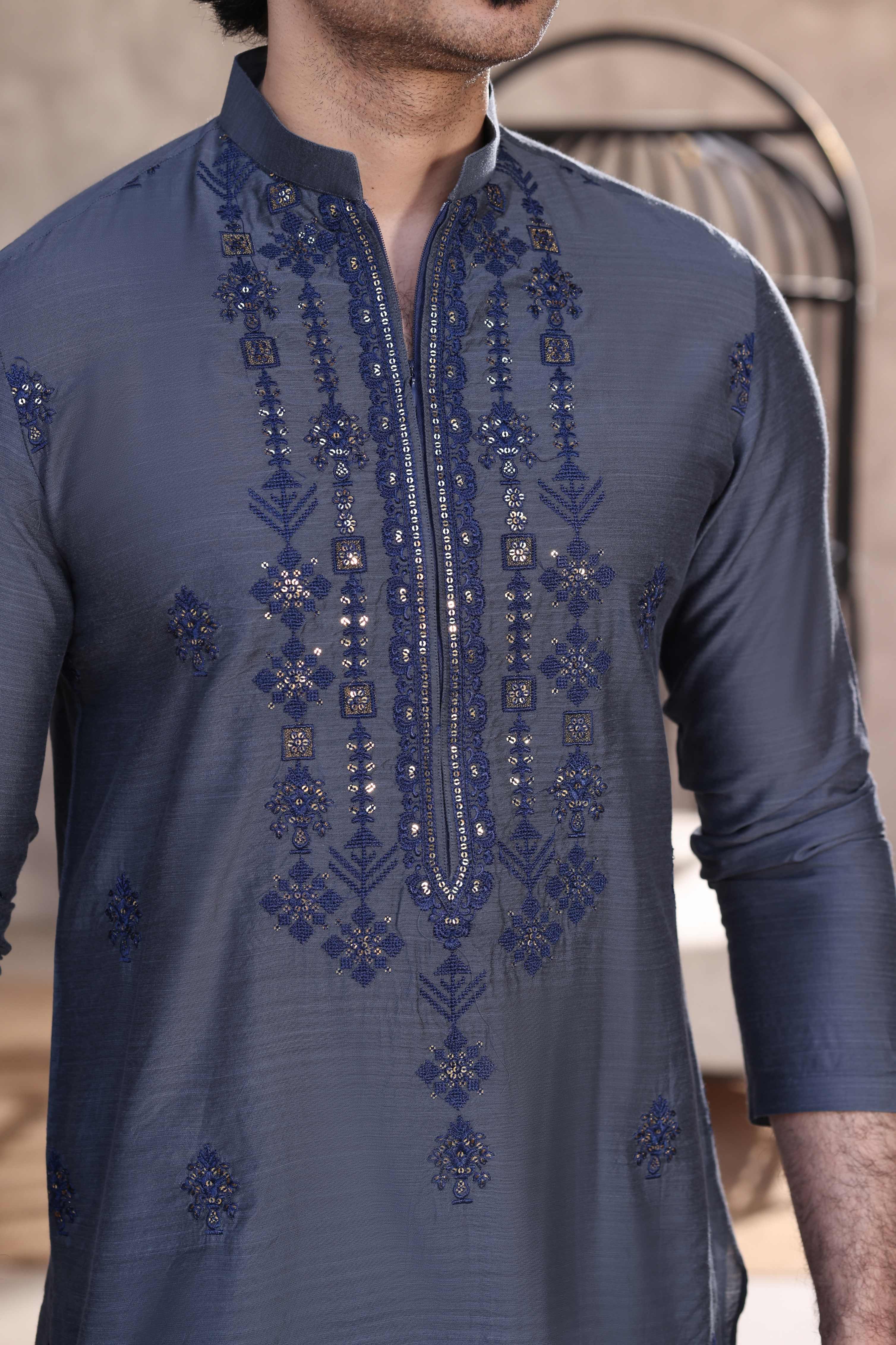 Grey Embroidered Farshi Trouser