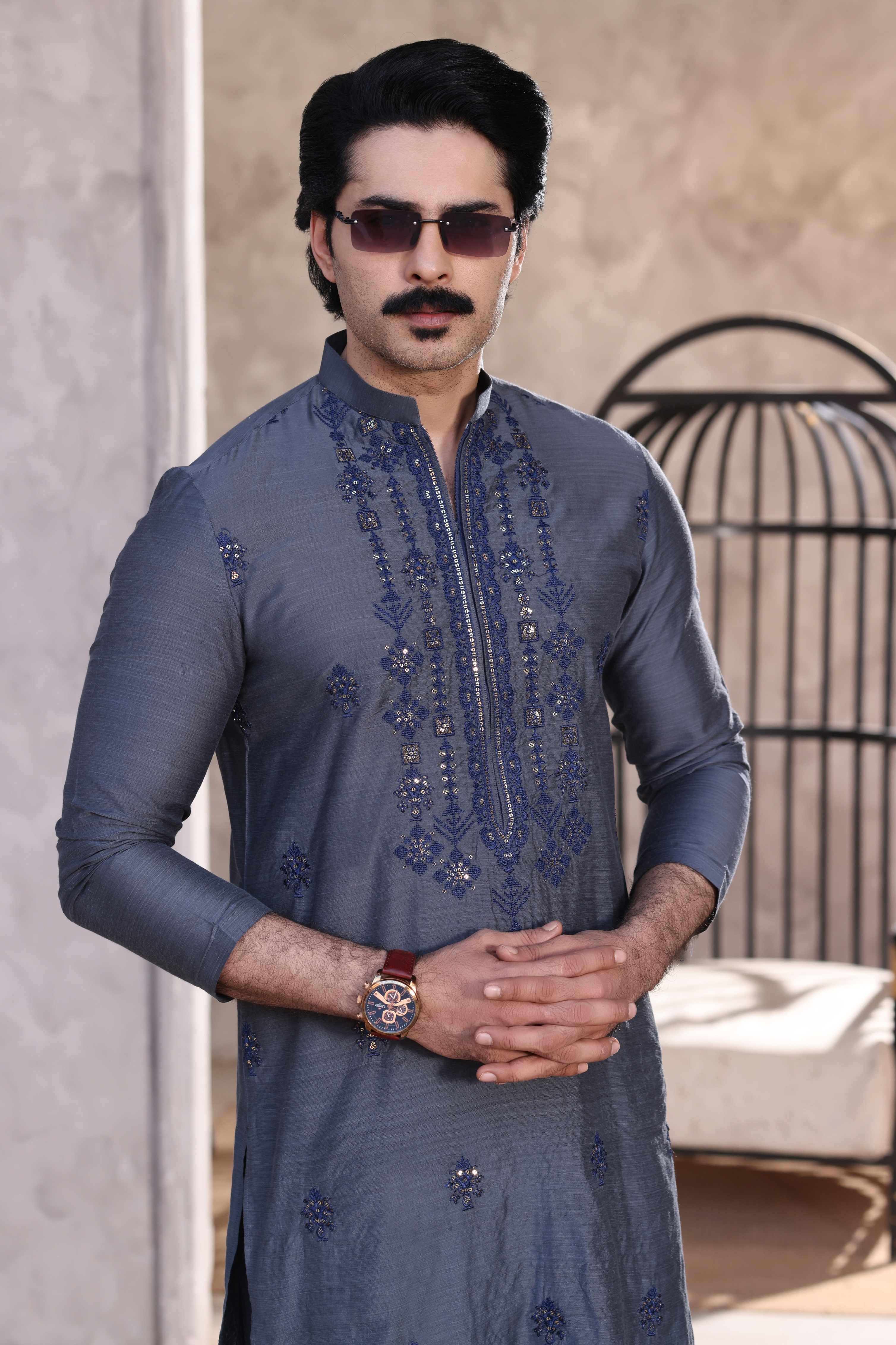Grey Embroidered Farshi Trouser