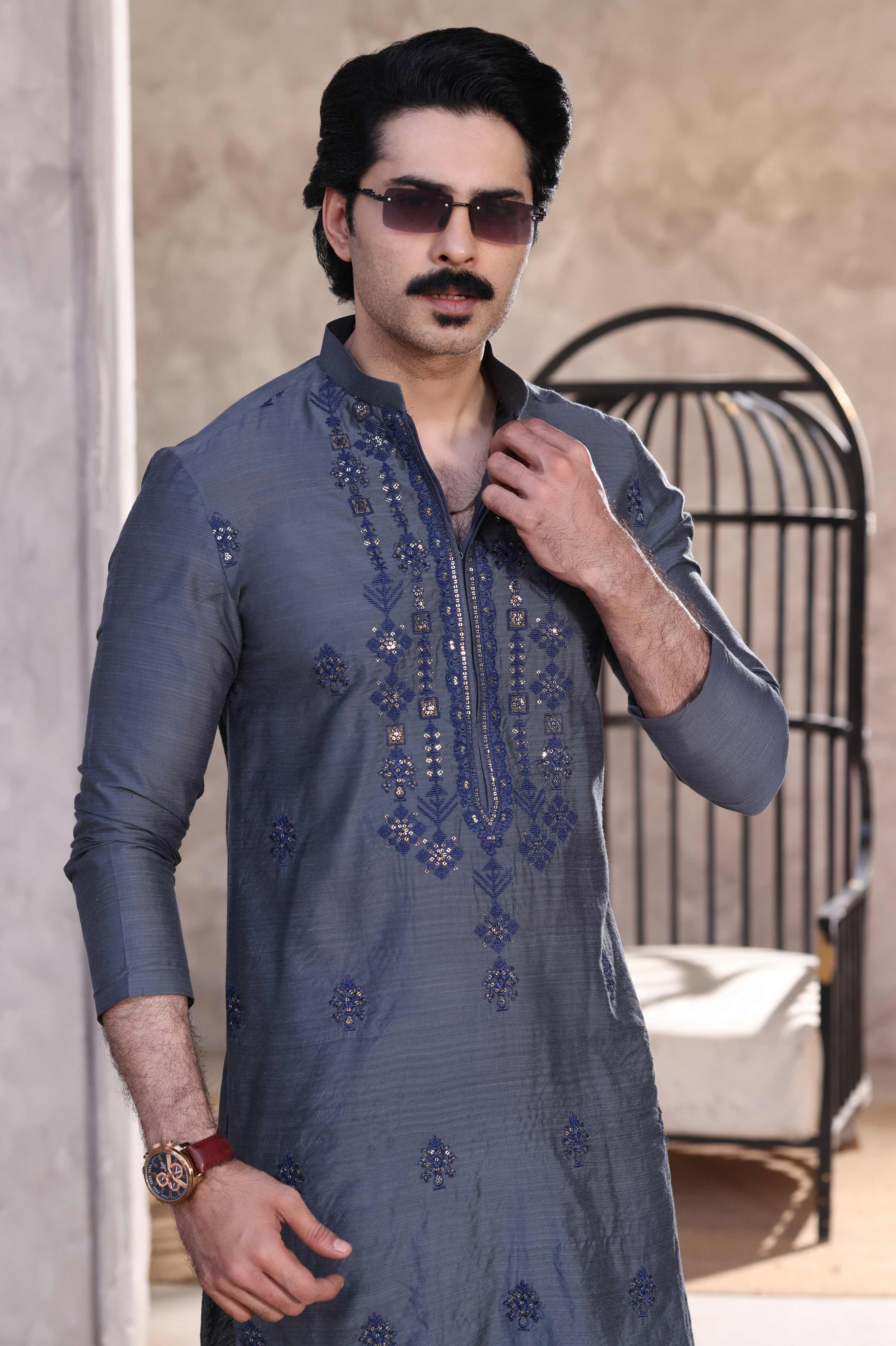 Grey Embroidered Farshi Trouser