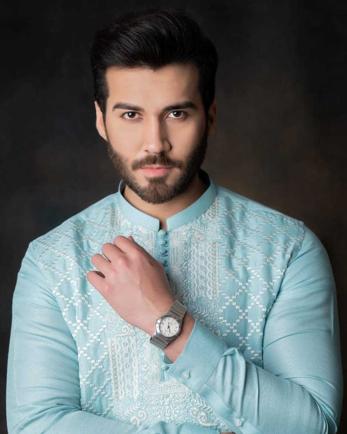Sky Blue Embroidered Kurta Pajama by Crocfit Bespoke, Karachi