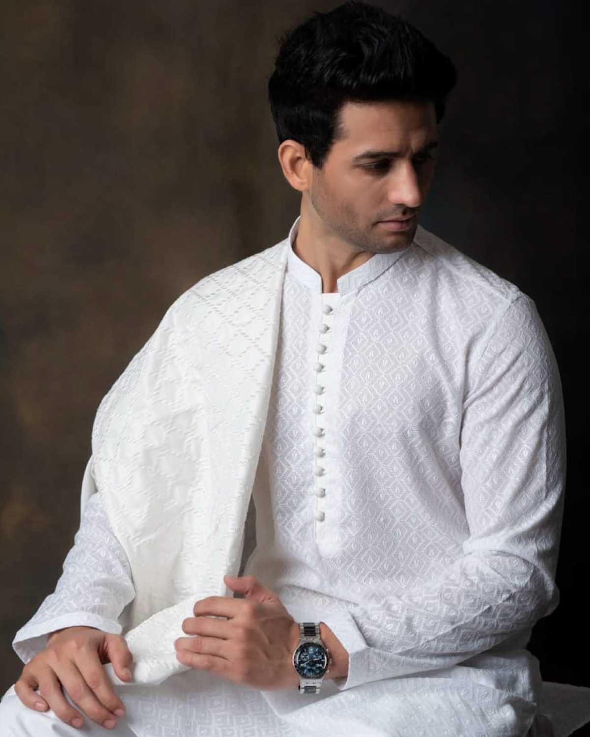 White Embroidered Kurta Pajama by Crocfit Bespoke, Karachi