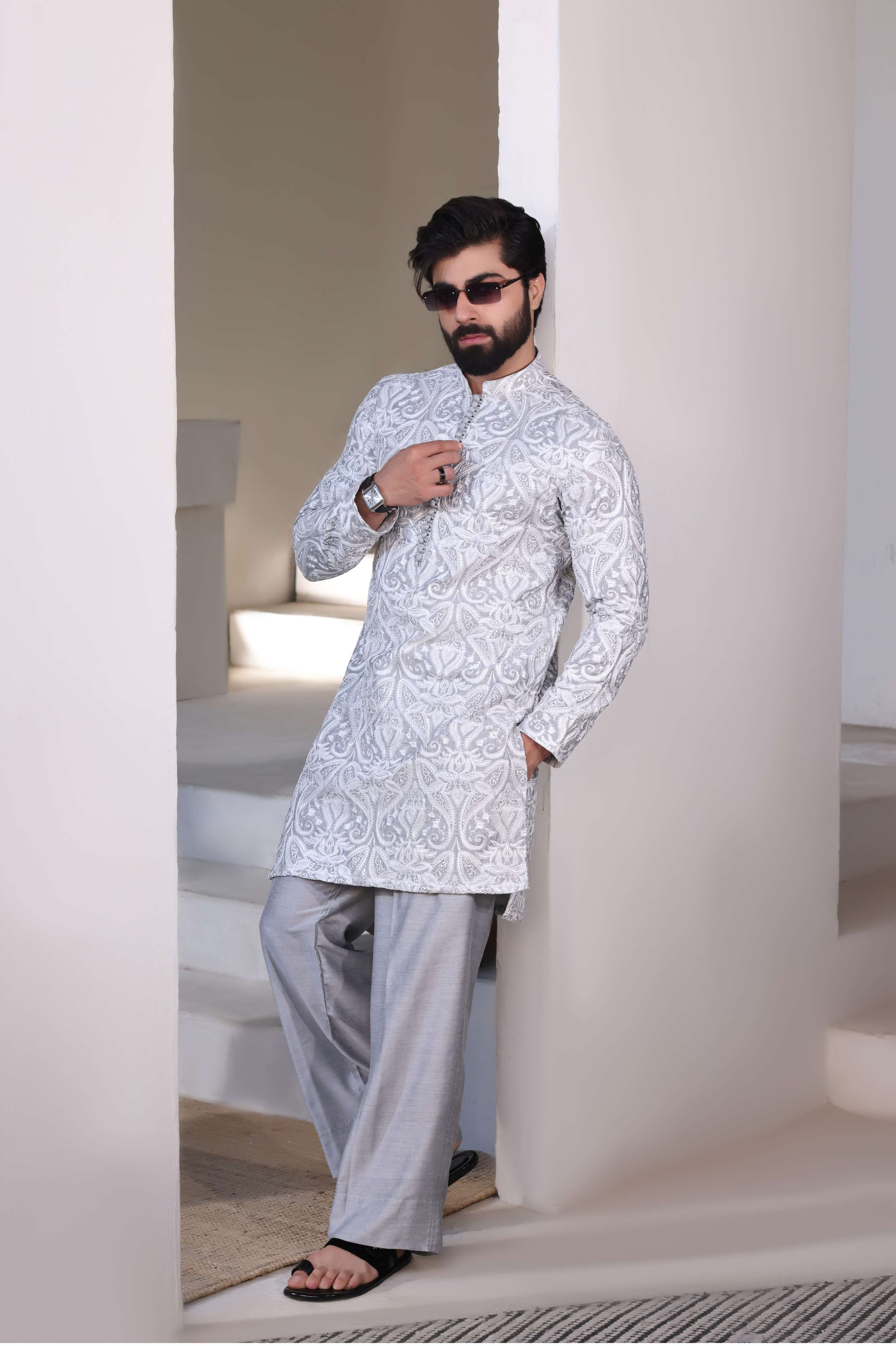 Silver Embroidered Kurta Pajama