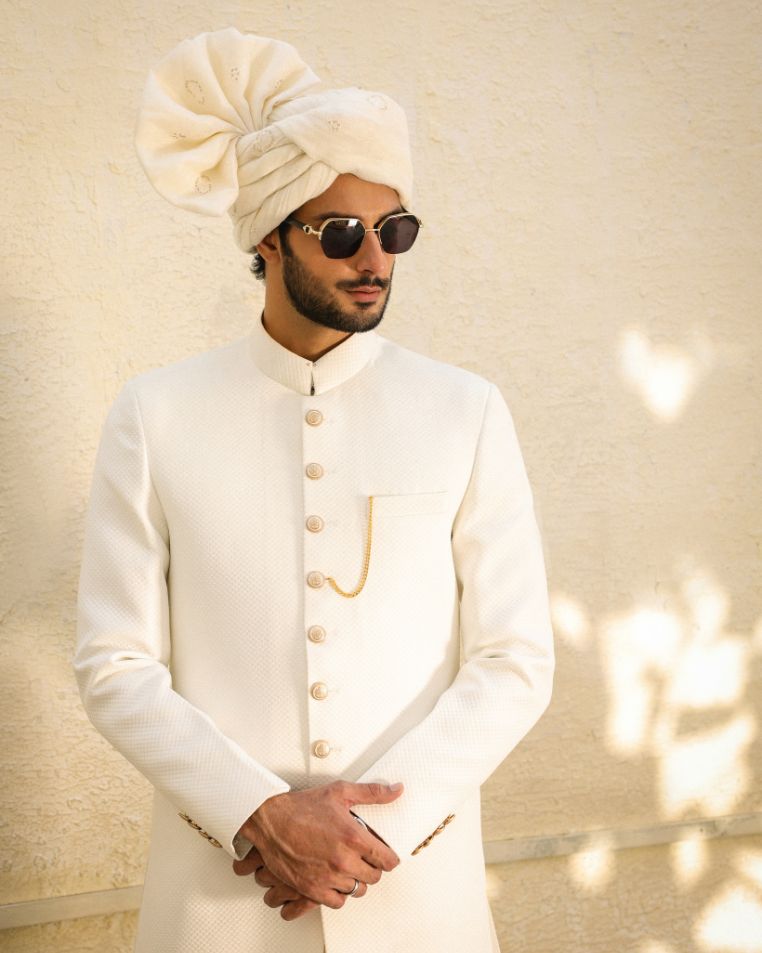 White Grace Sherwani by Crocfit Bespoke, Karachi