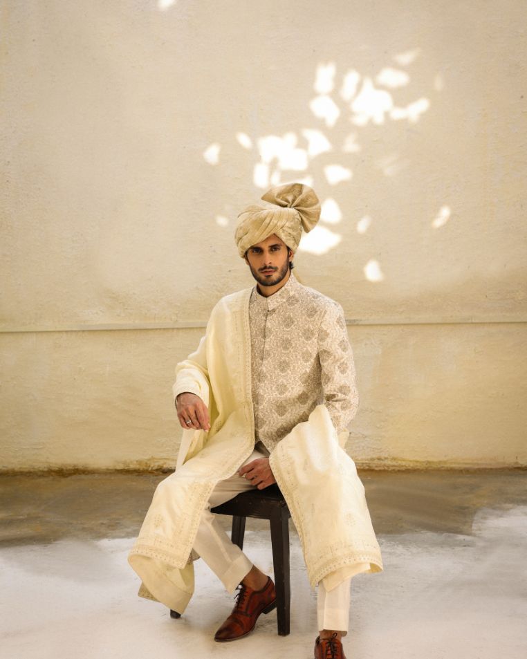 Regal Ivory Embroidered Sherwani Set
