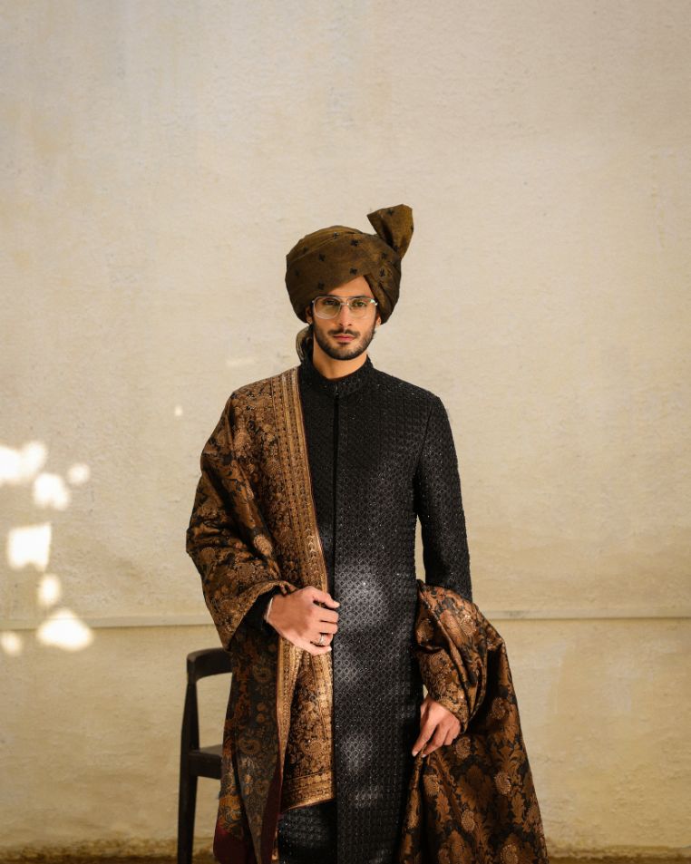 Noir Majesty – Hand-Embellished Sherwani Set by Crocfit Bespoke, Karachi