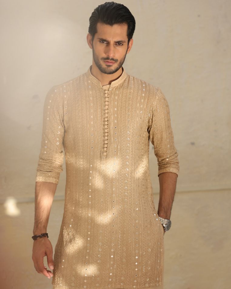Beige Kurta Pajama with Shawl