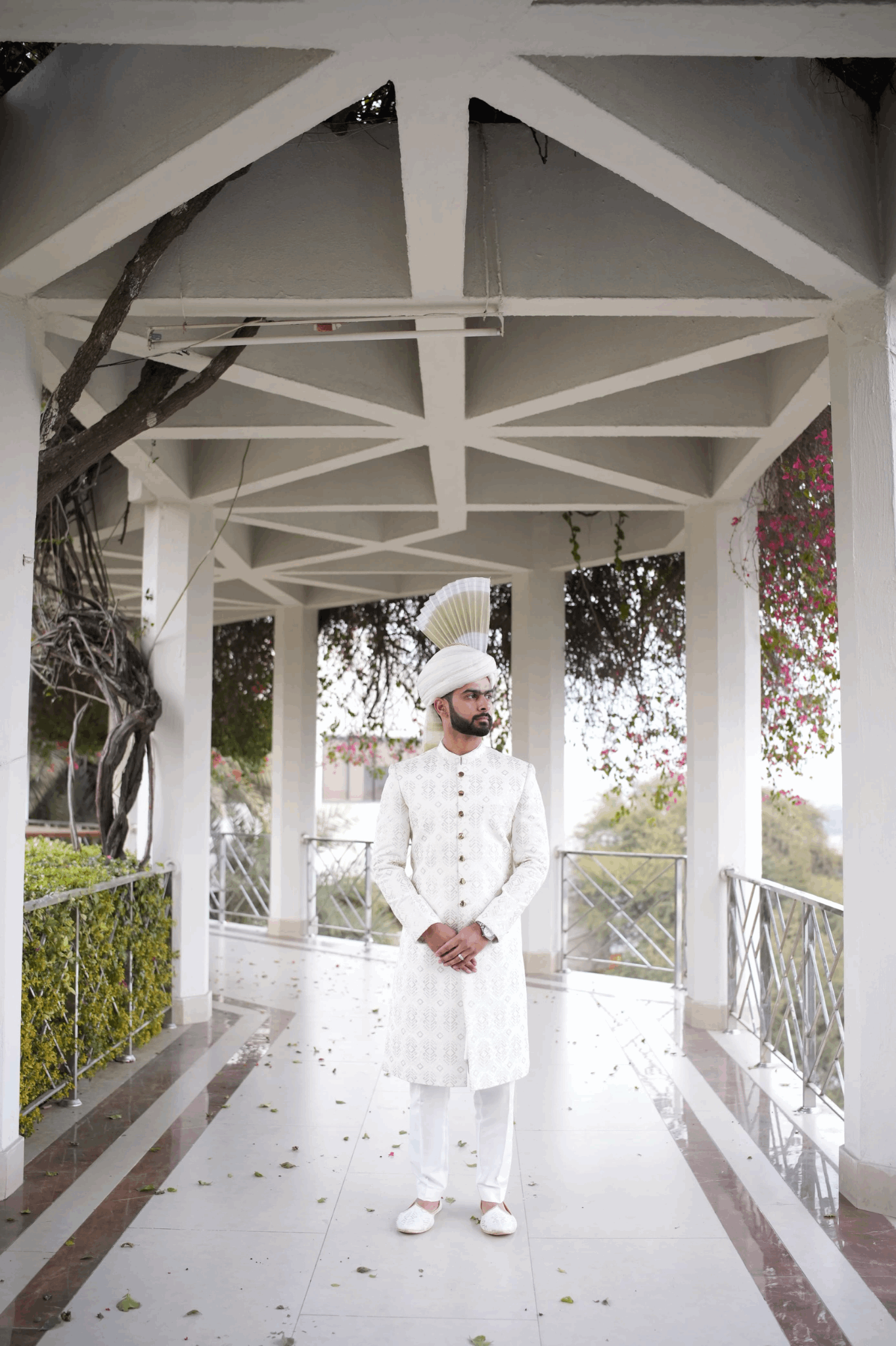 Off-White Embroidered Sherwani with HSN Turban