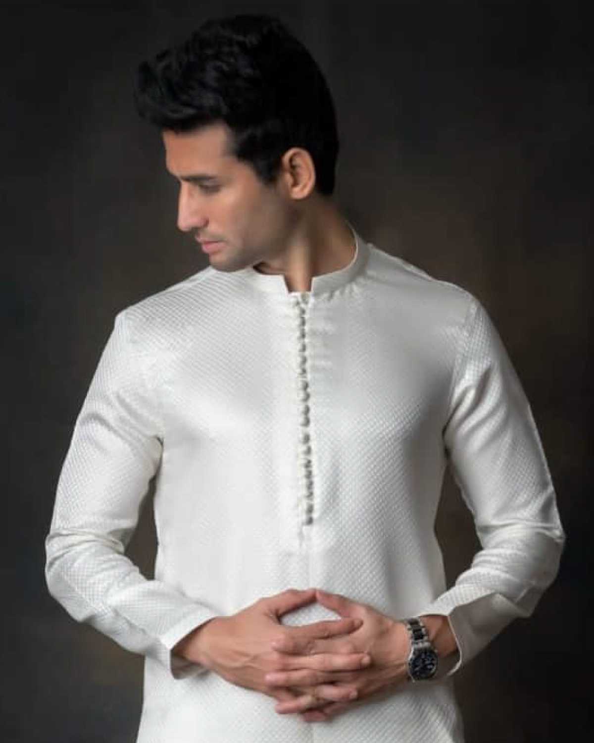 Off White Pure Banarasi Kurta Pajama by Crocfit Bespoke, Karachi