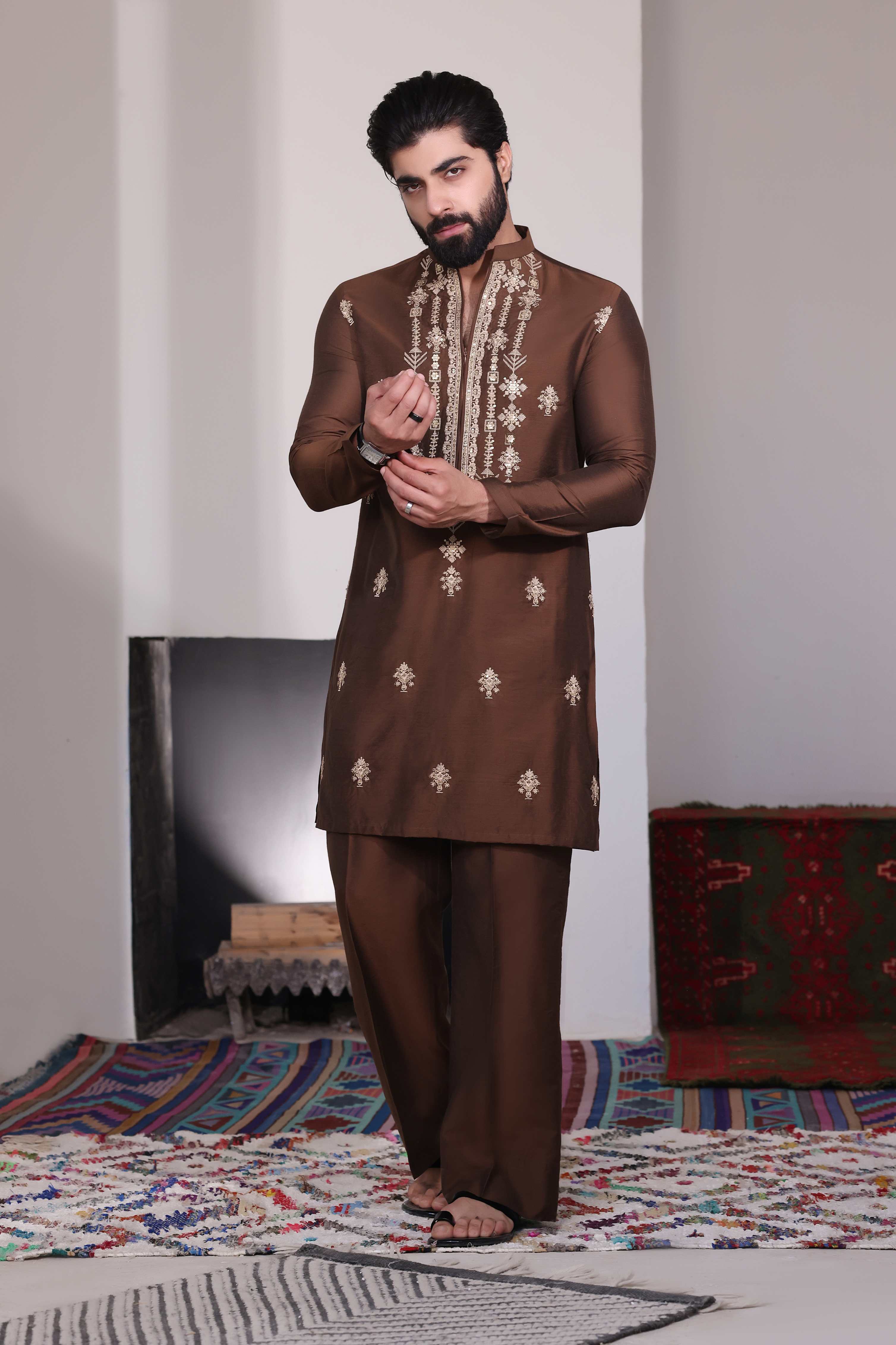 Brown Embroidered Farshi Trouser