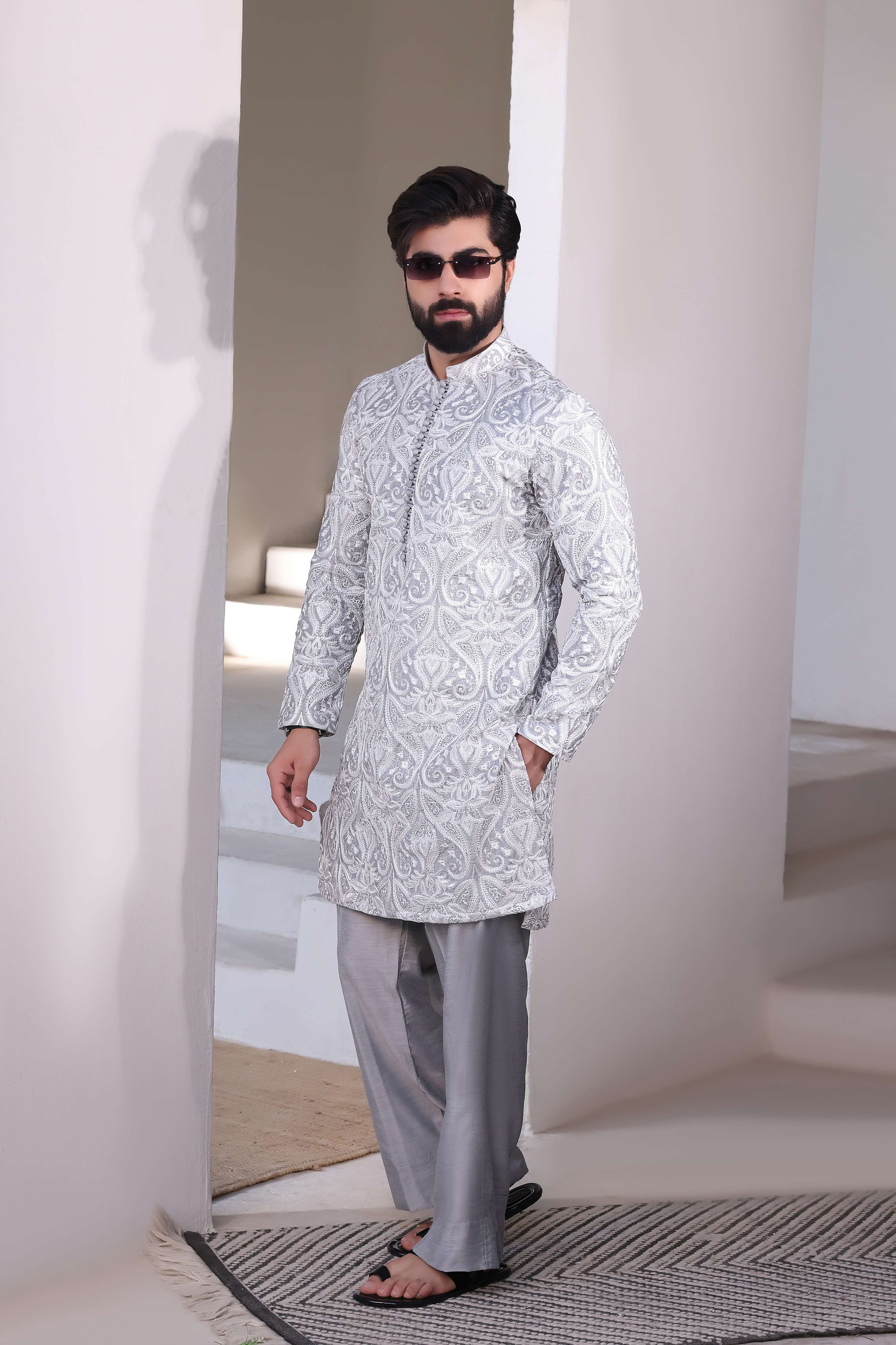 Silver Embroidered Kurta Pajama