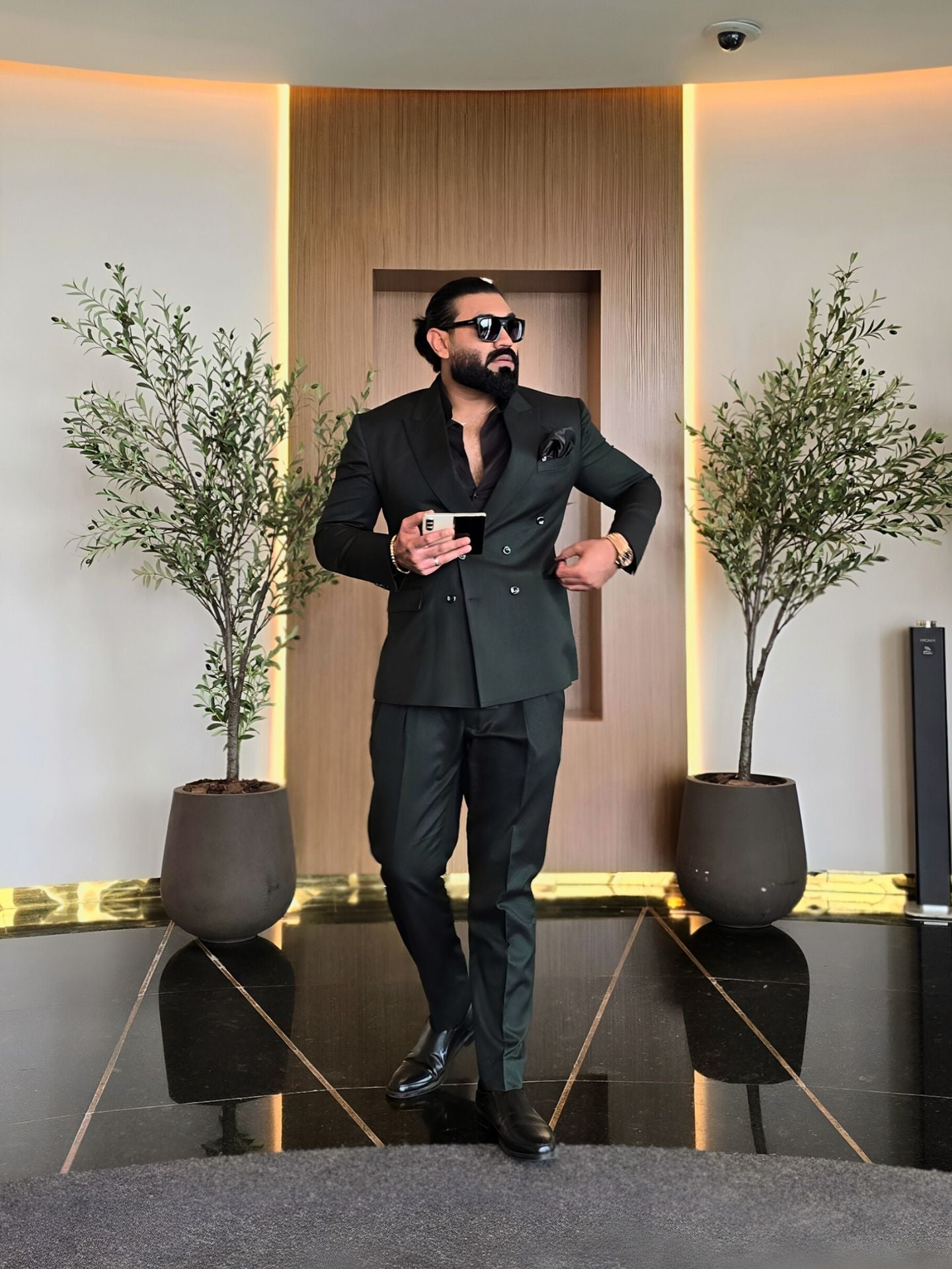 Double Breasted Suit with Italian Fabric Olive Green 