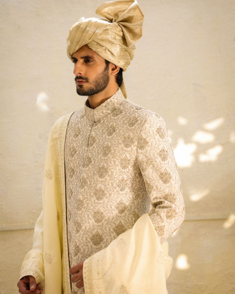 Regal Ivory Embroidered Sherwani Set