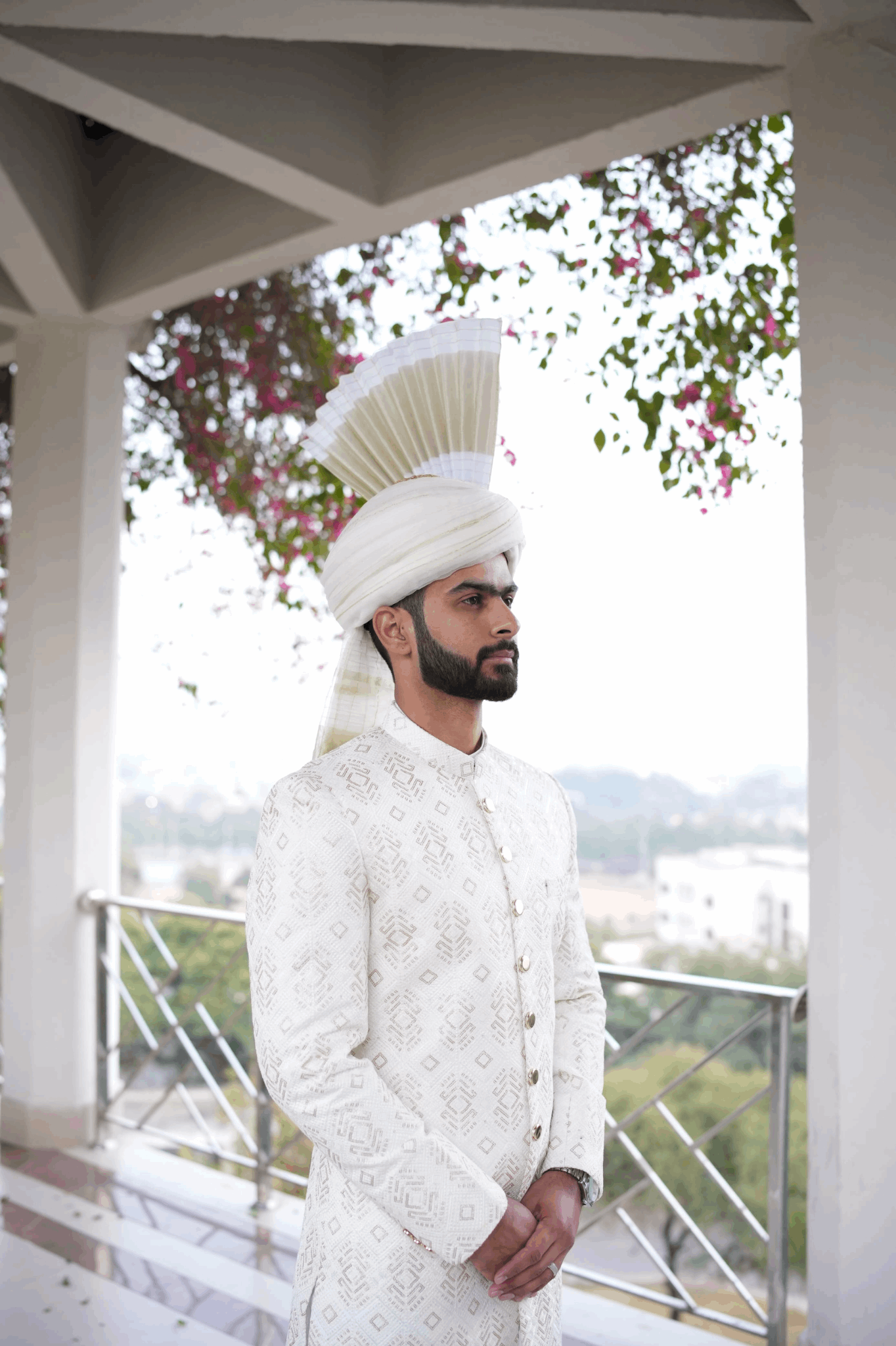 Off-White Embroidered Sherwani with HSN Turban
