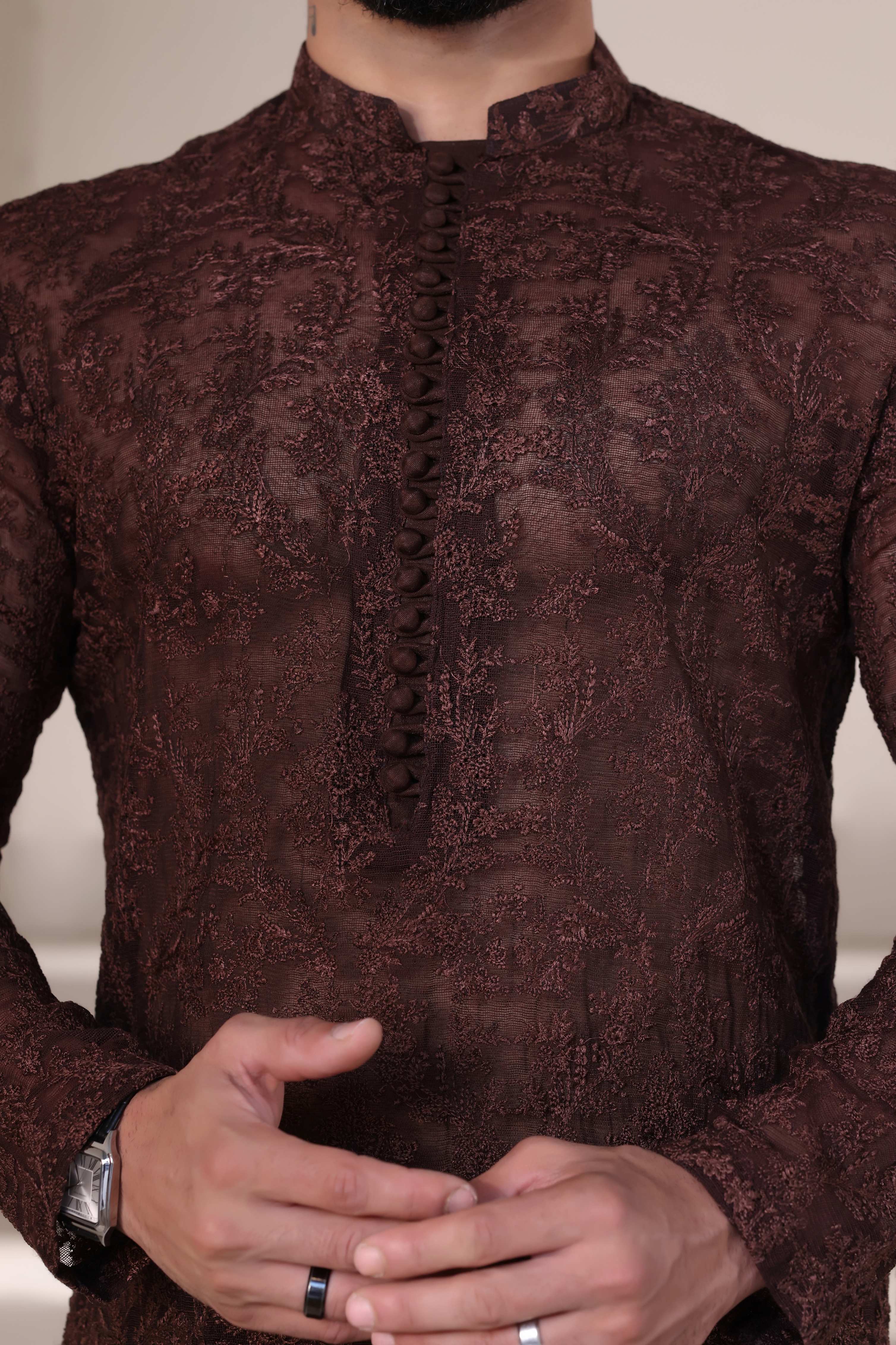 Brown Embroidered Kurta Pajama