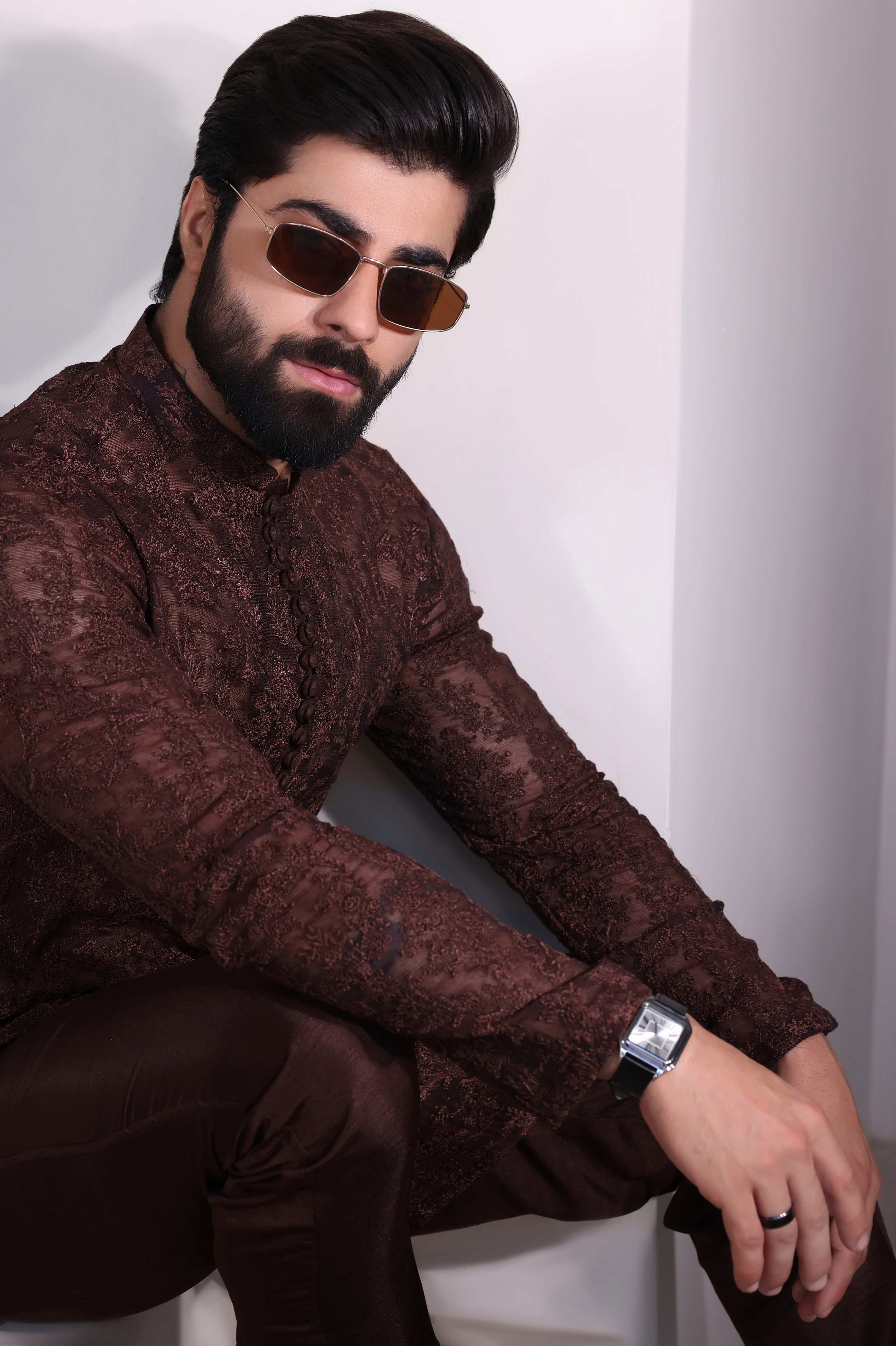 Brown Embroidered Kurta Pajama
