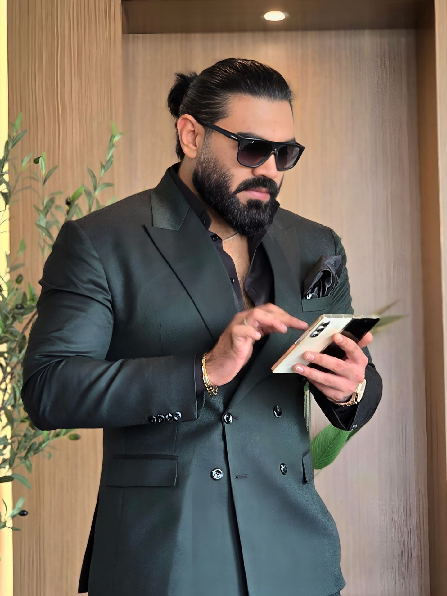 Double Breasted Suit with Italian Fabric Olive Green 