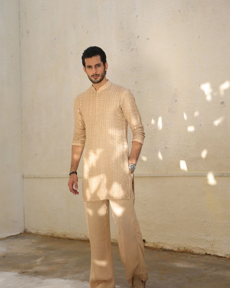 Beige Kurta Pajama with Shawl