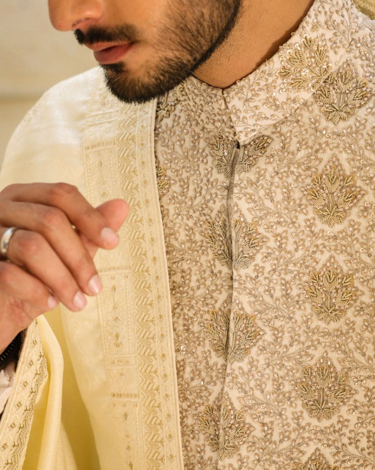Regal Ivory Embroidered Sherwani Set