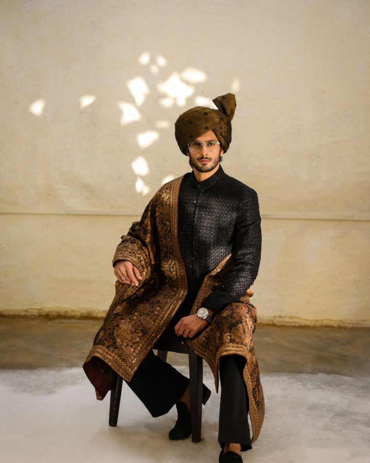 Noir Majesty – Hand-Embellished Sherwani Set