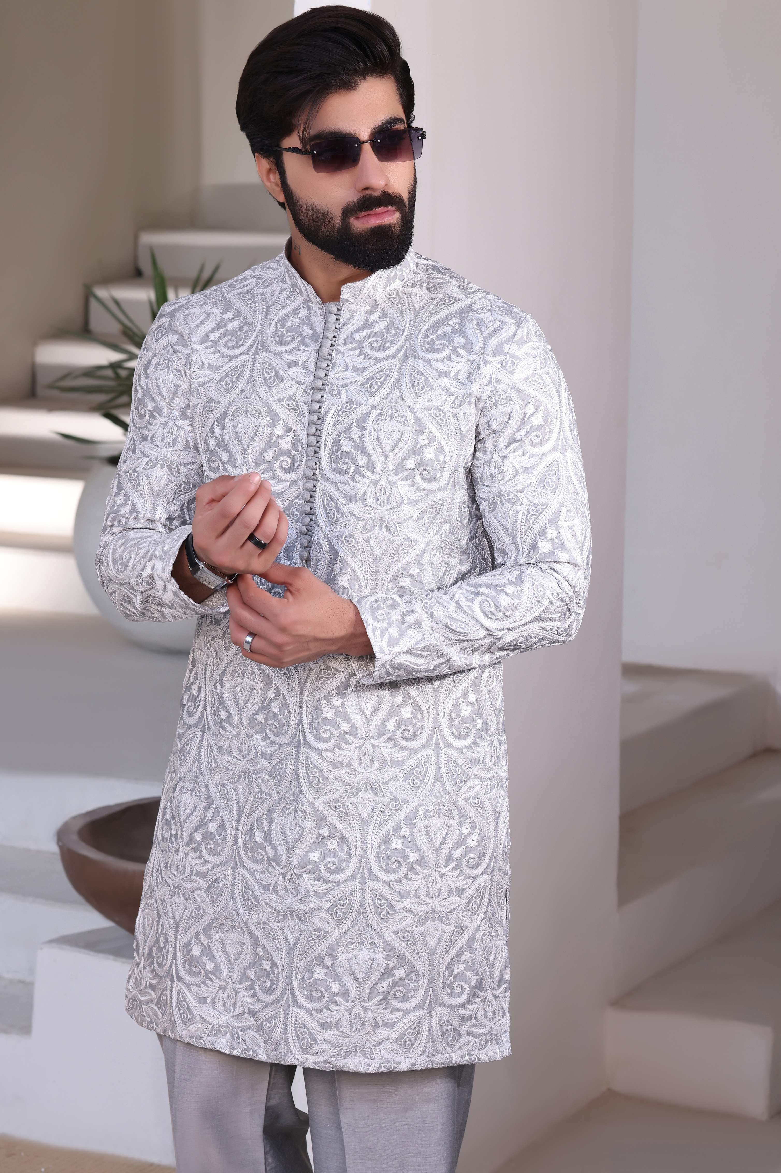 Silver Embroidered Kurta Pajama
