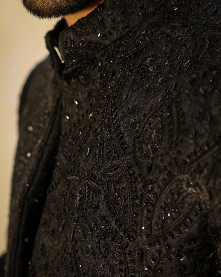 Black Embellished Sherwani with Regal Turban