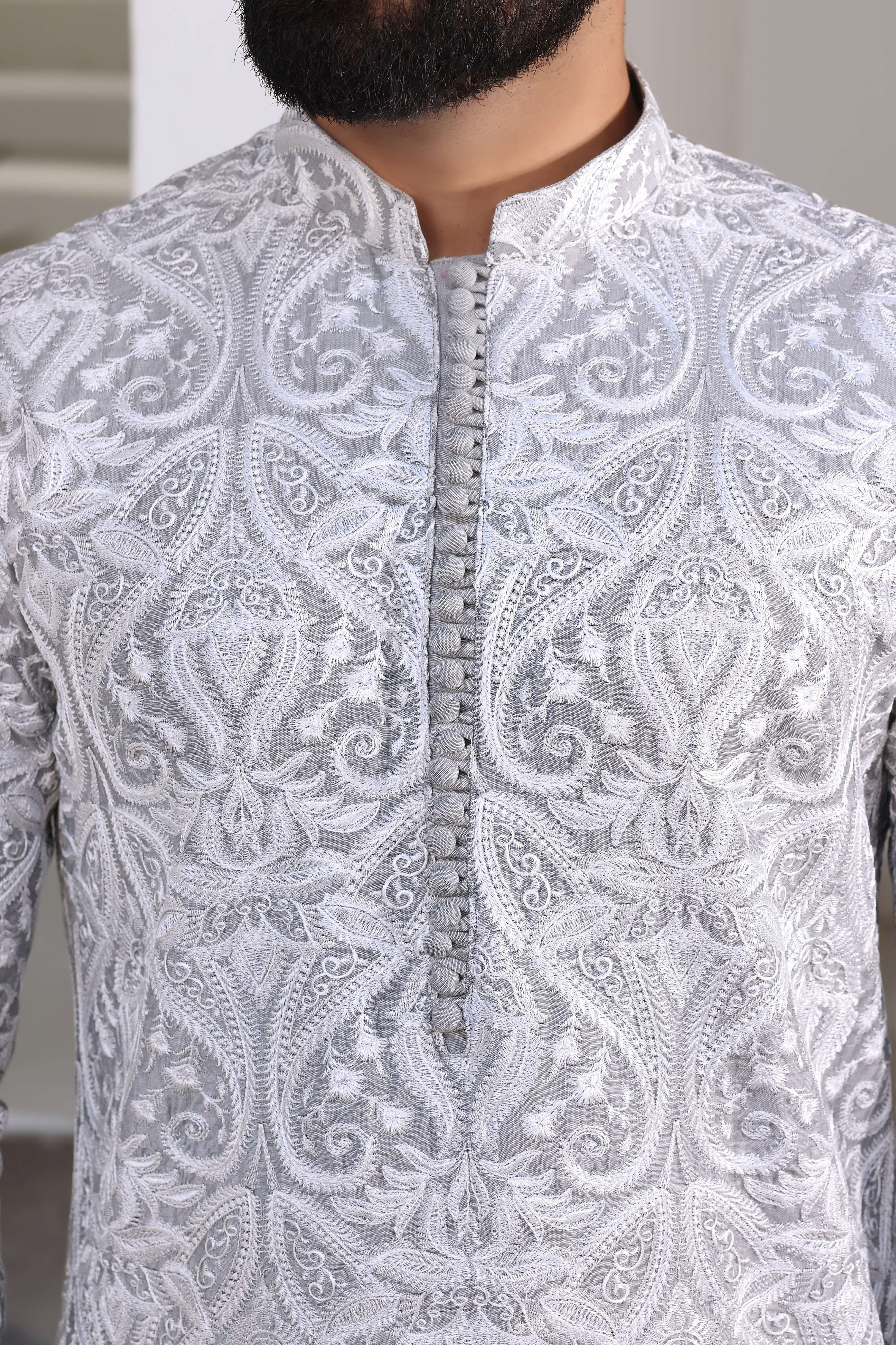 Silver Embroidered Kurta Pajama