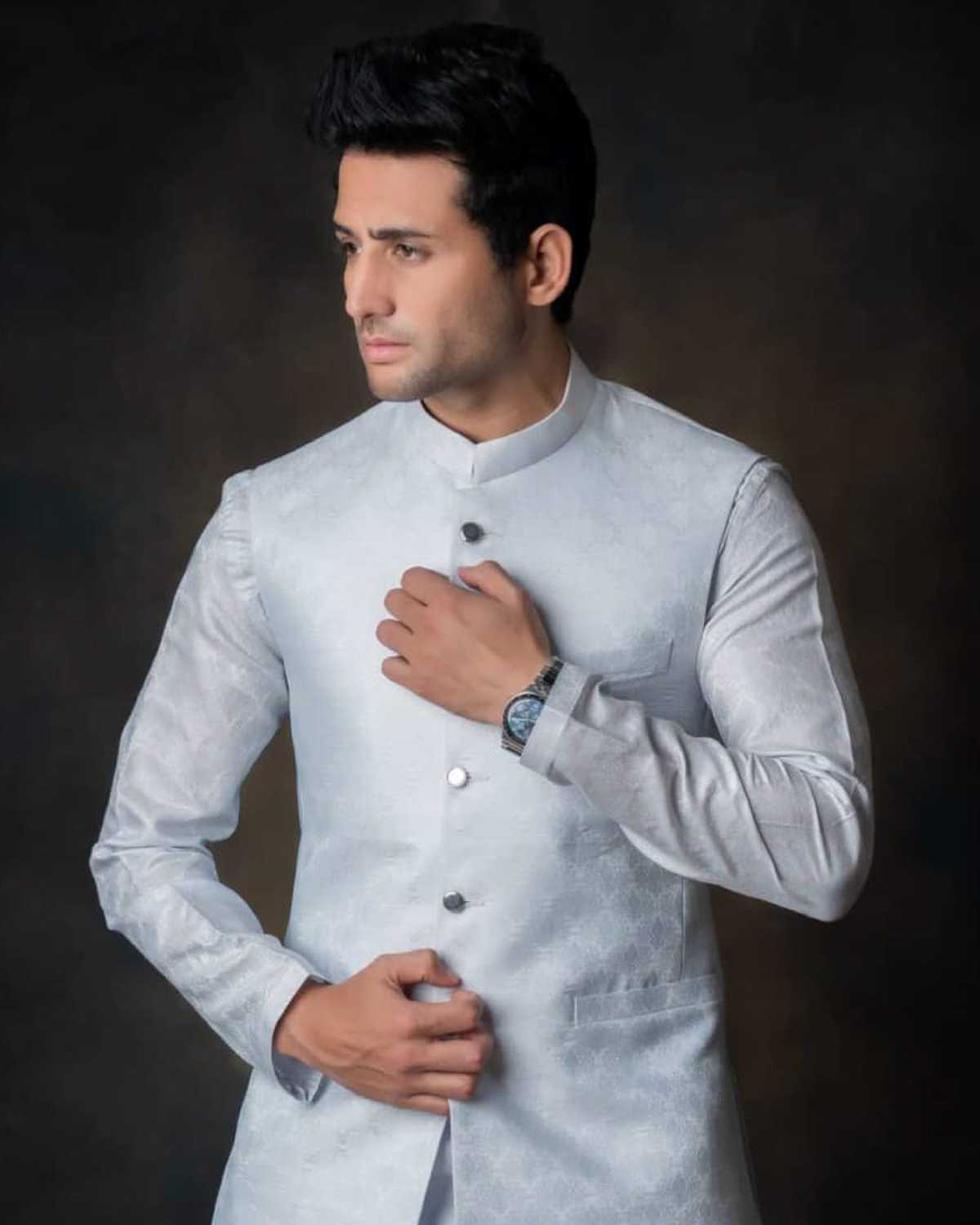 Sky blue Suiting Waist Coat waistcoat by Crocfit Bespoke, Karachi