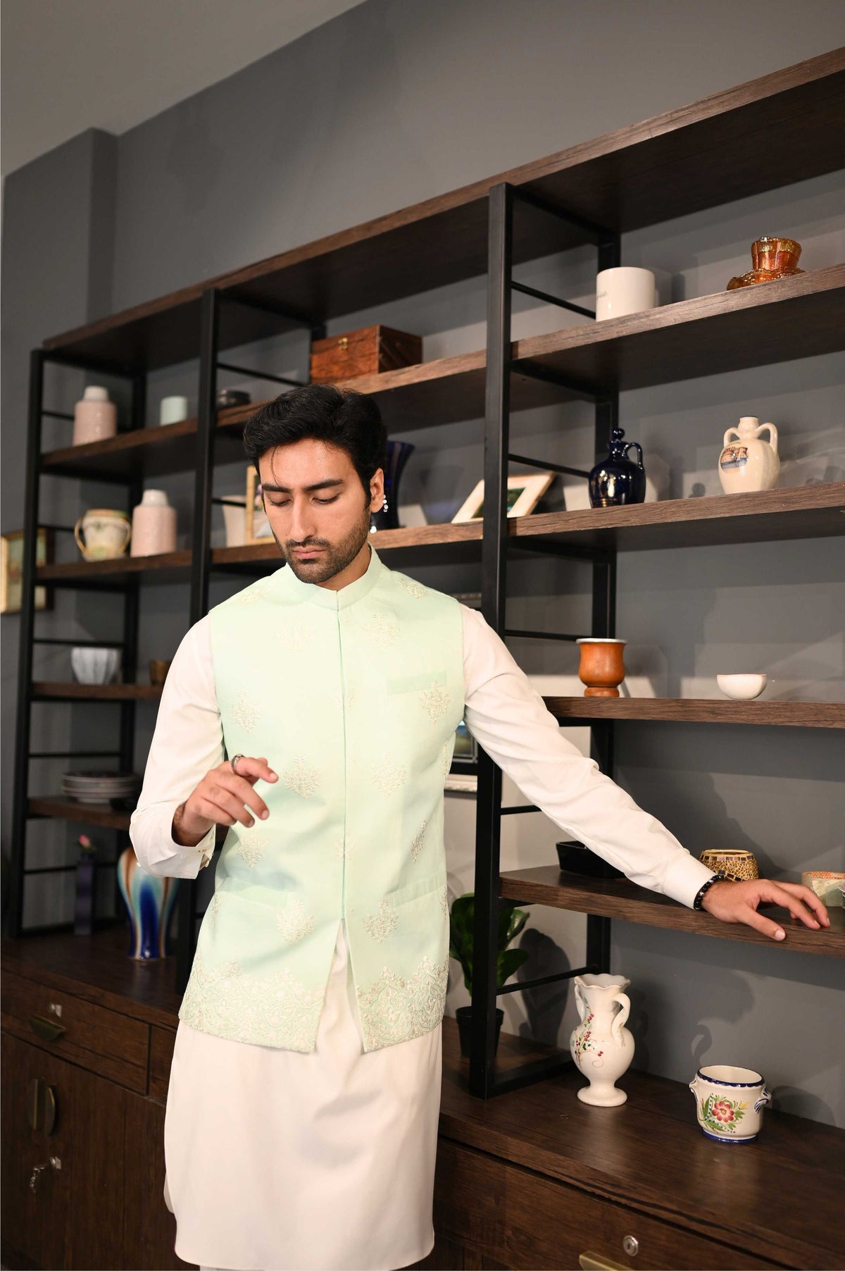 Mint Waistcoat by Crocfit Bespoke, Karachi