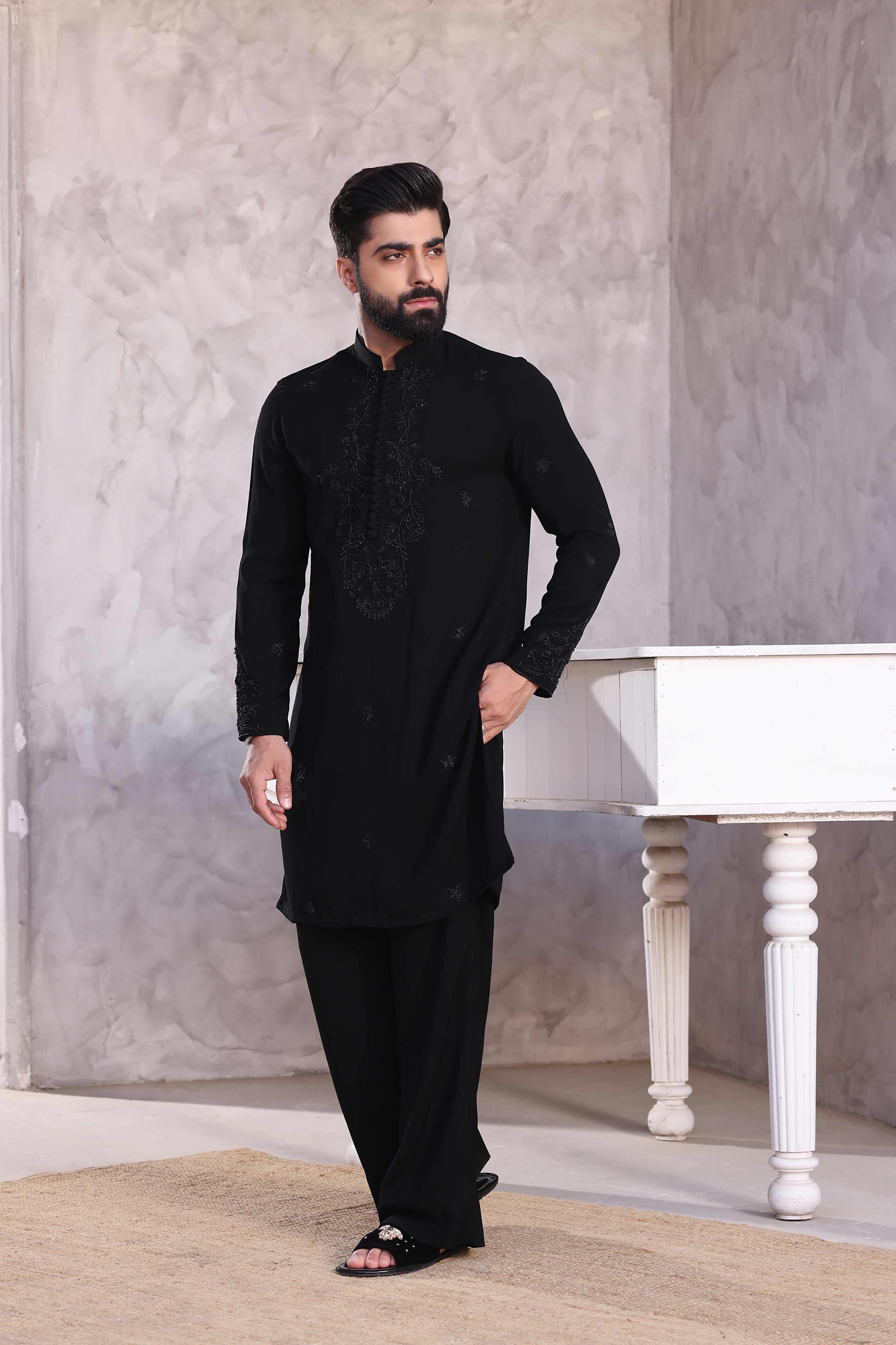 Black Embroidered Kurta Pajama