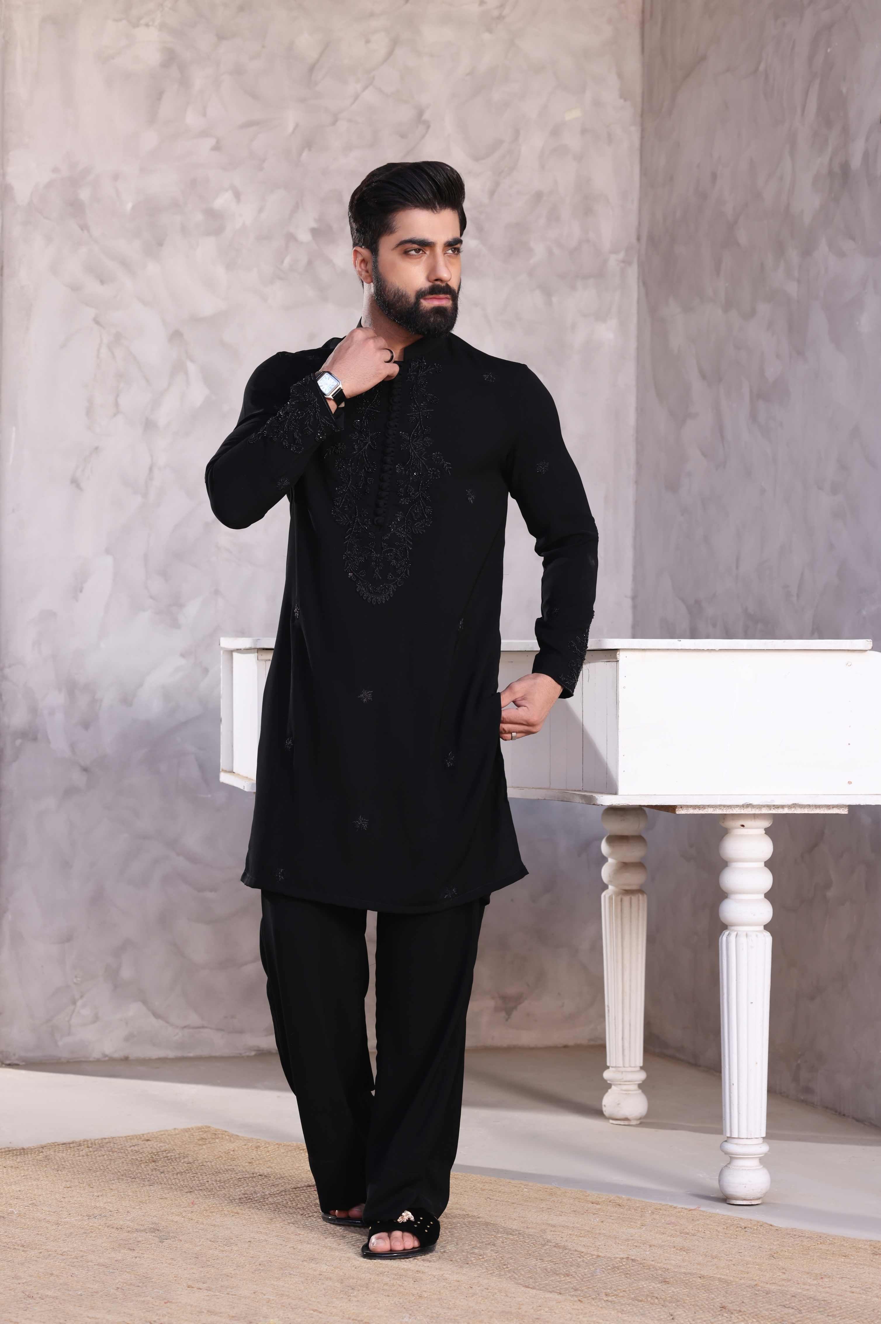 Black Embroidered Kurta Pajama