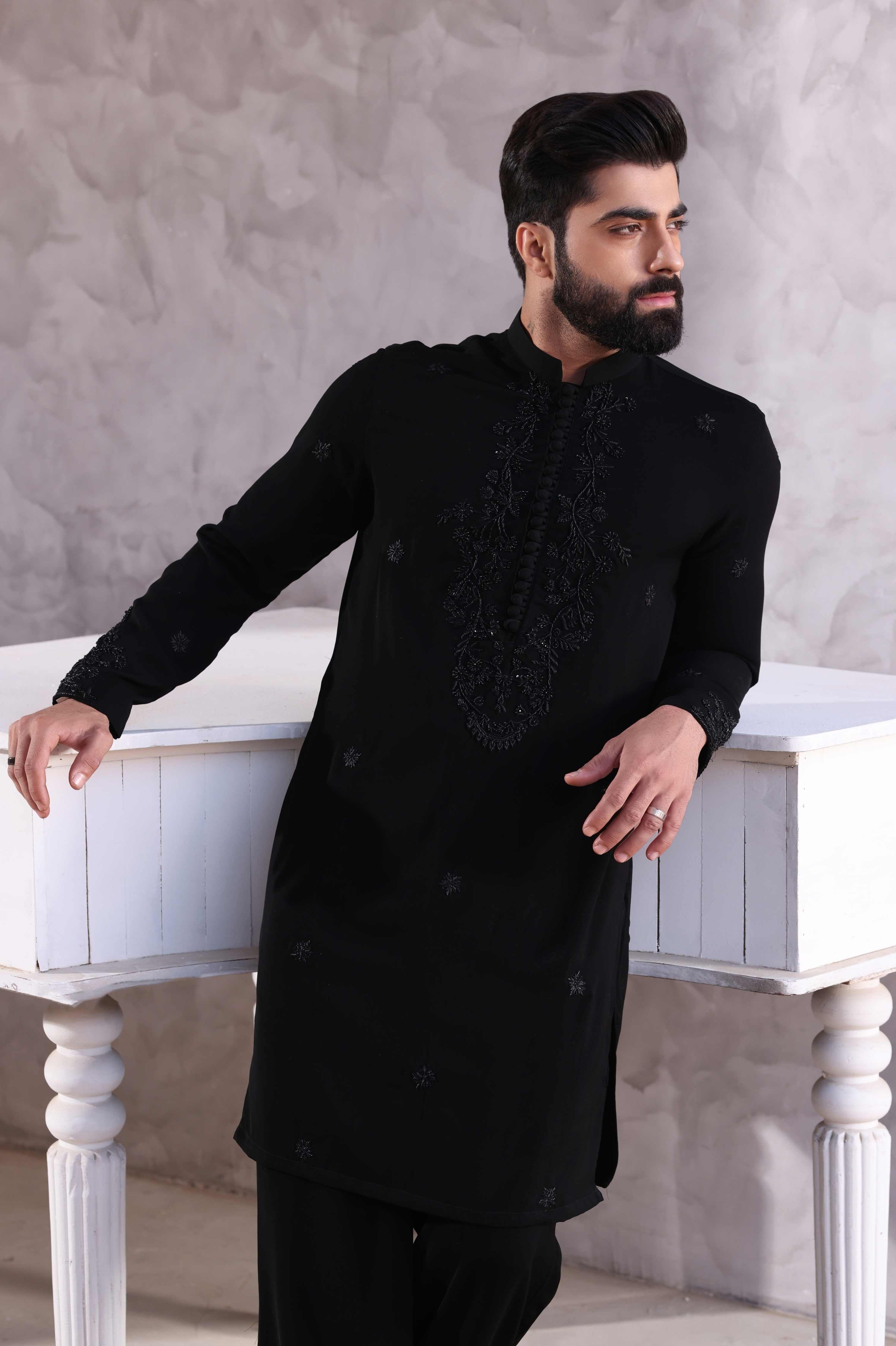 Black Embroidered Kurta Pajama