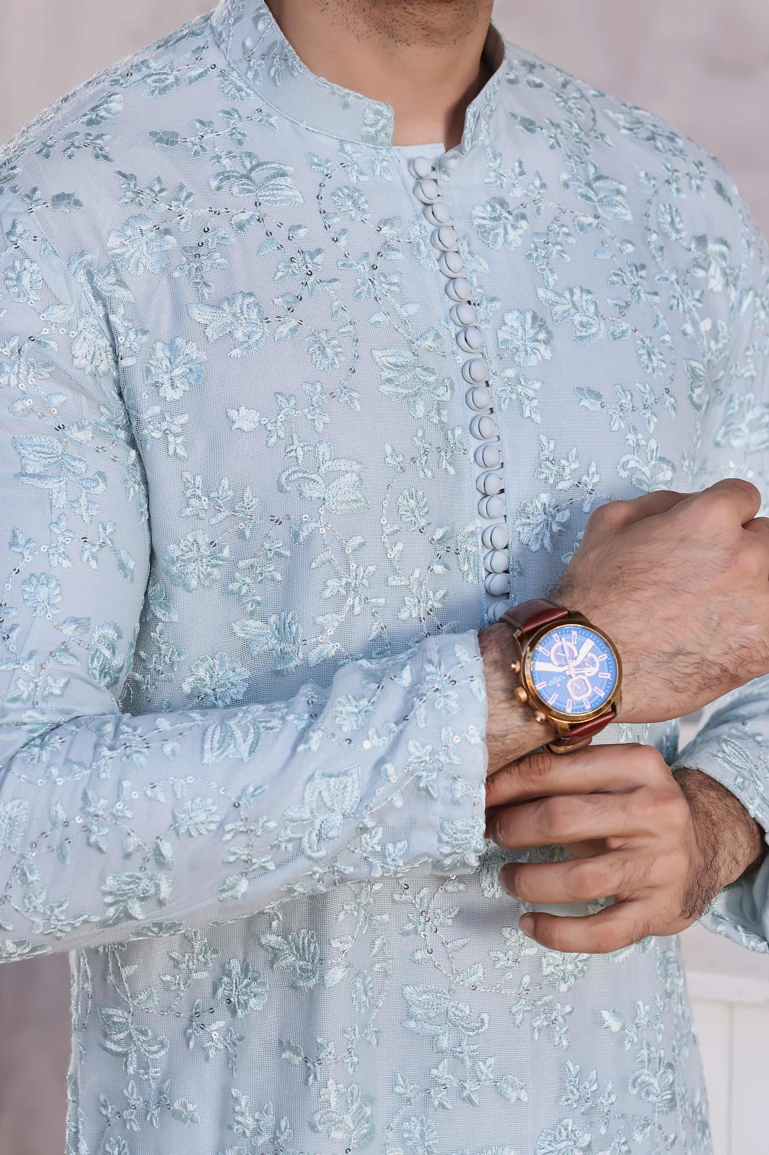 Ice Blue Embroidered Kurta Pajama