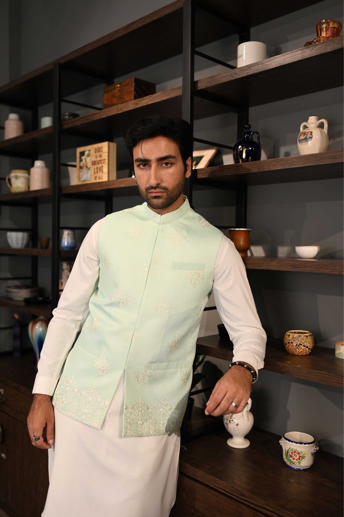Mint Waistcoat by Crocfit Bespoke, Karachi – view 2