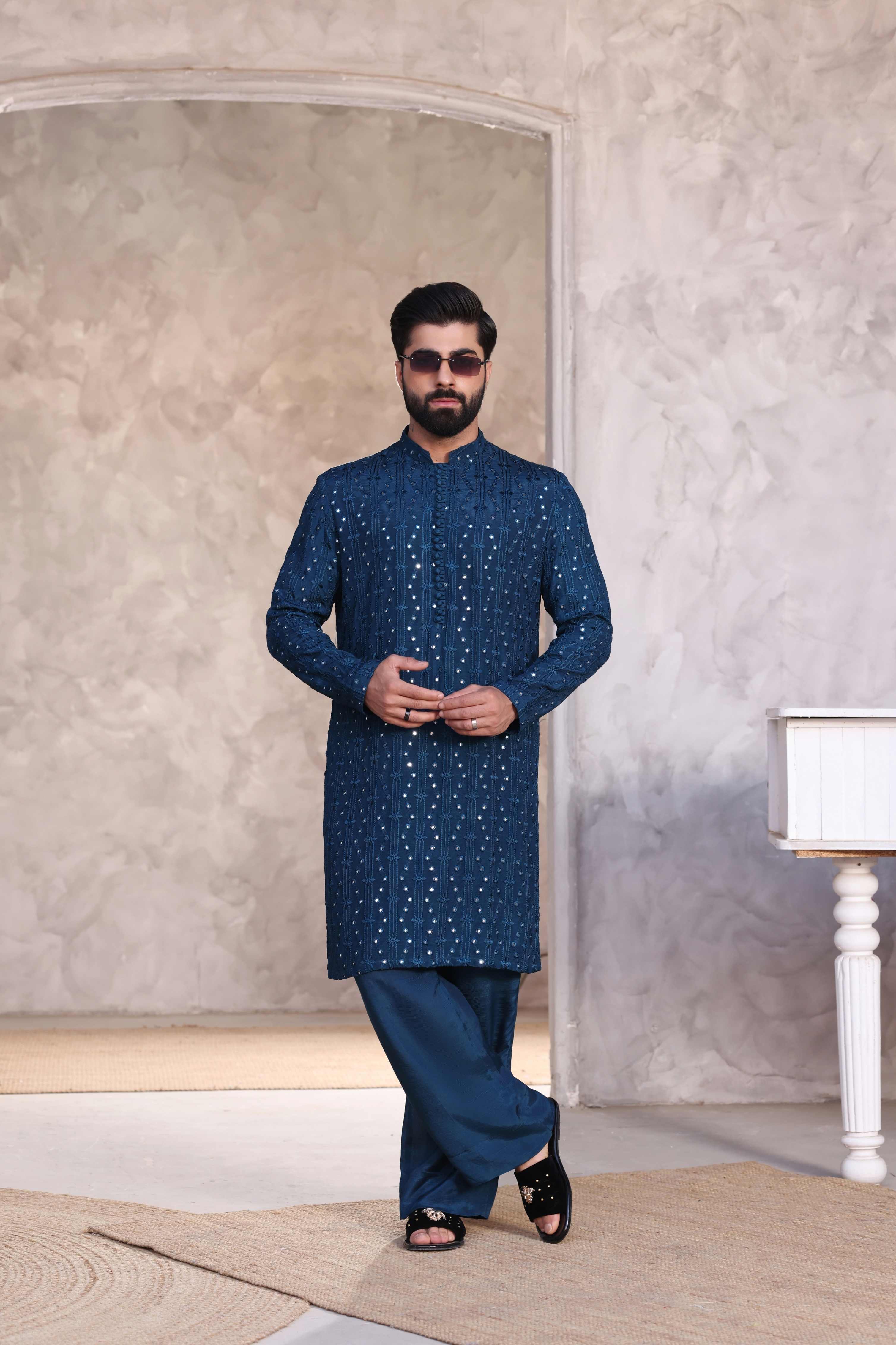 Blue Embroidered Kurta Pajama
