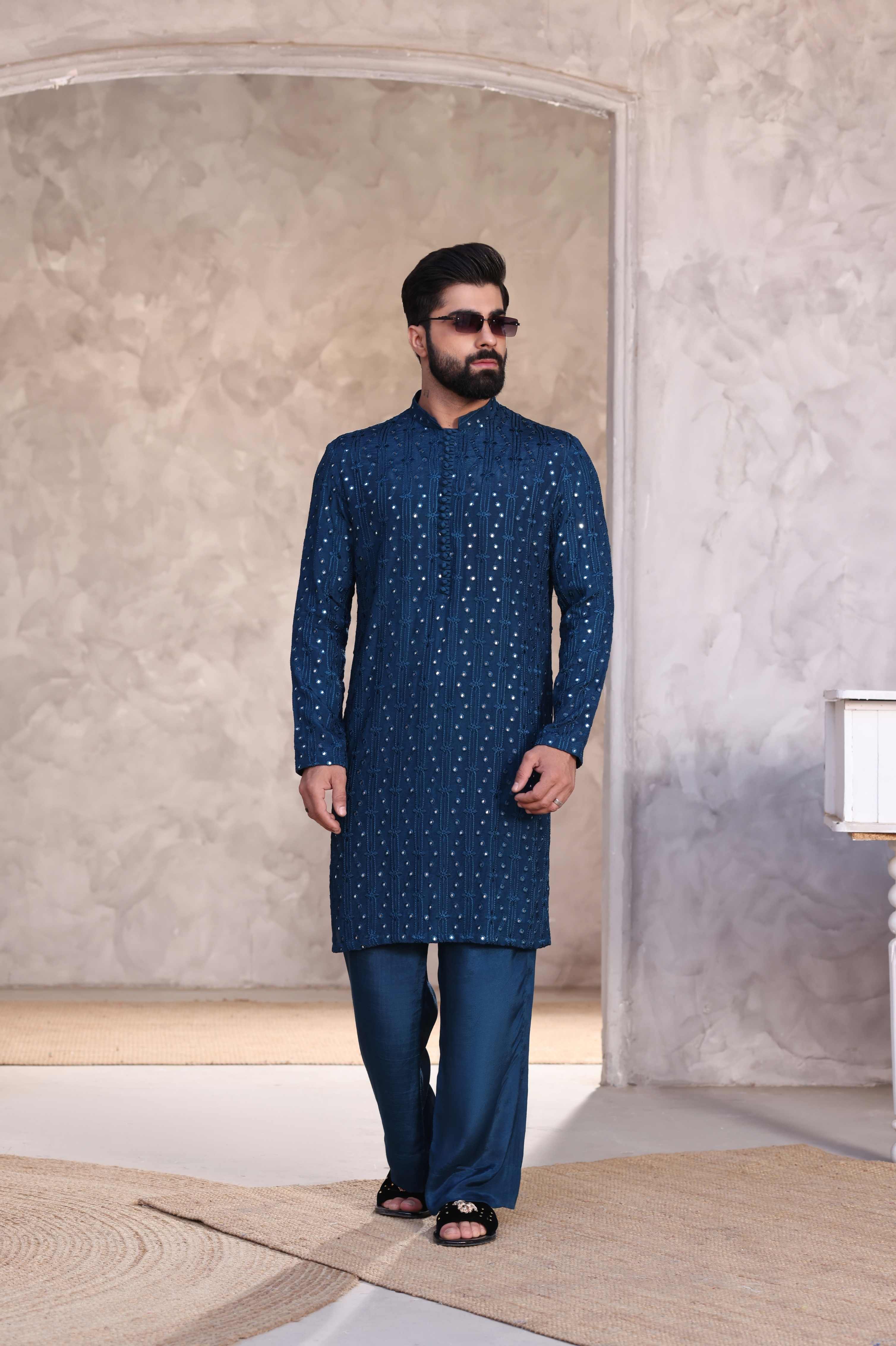 Blue Embroidered Kurta Pajama