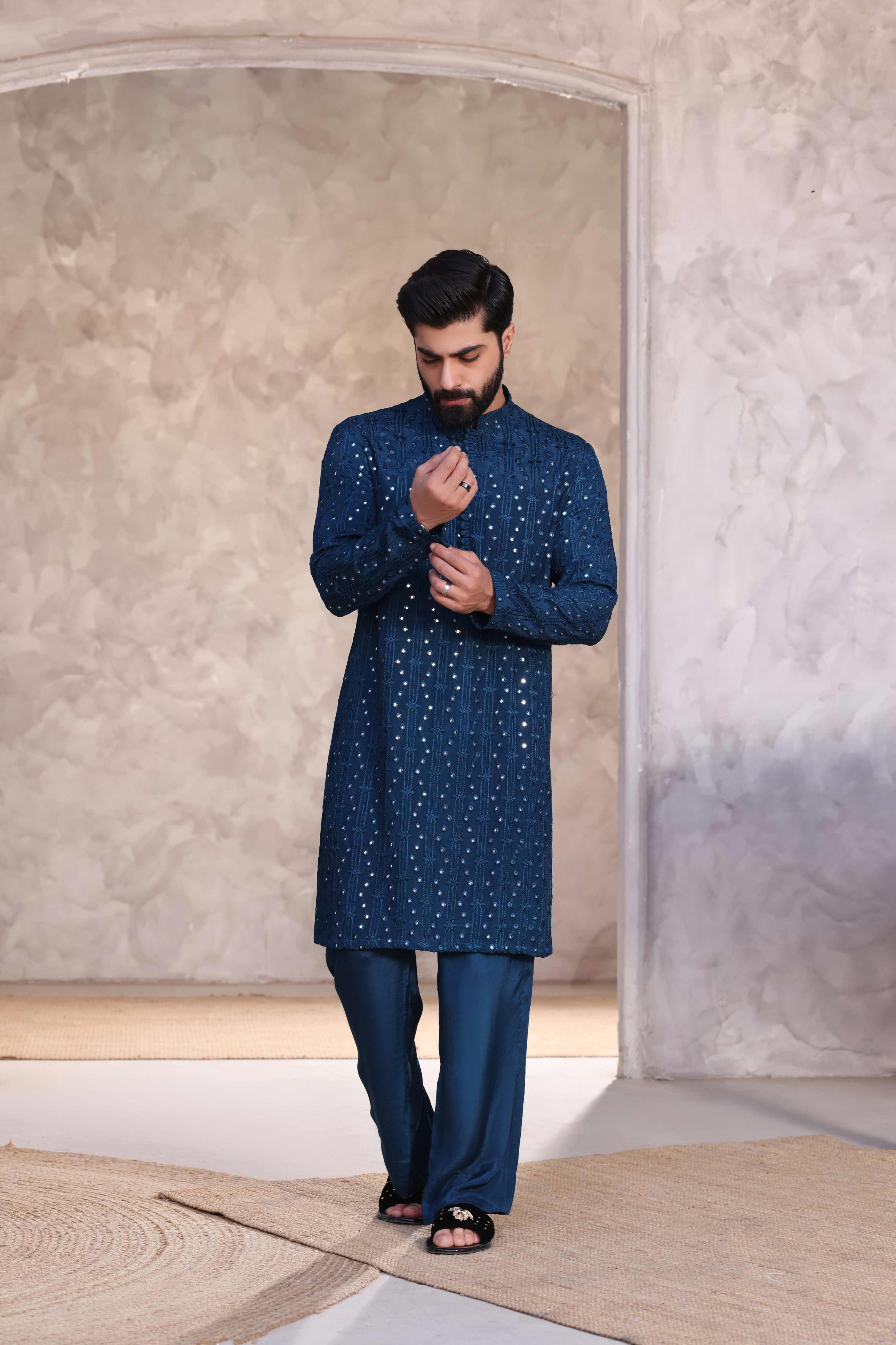 Blue Embroidered Kurta Pajama