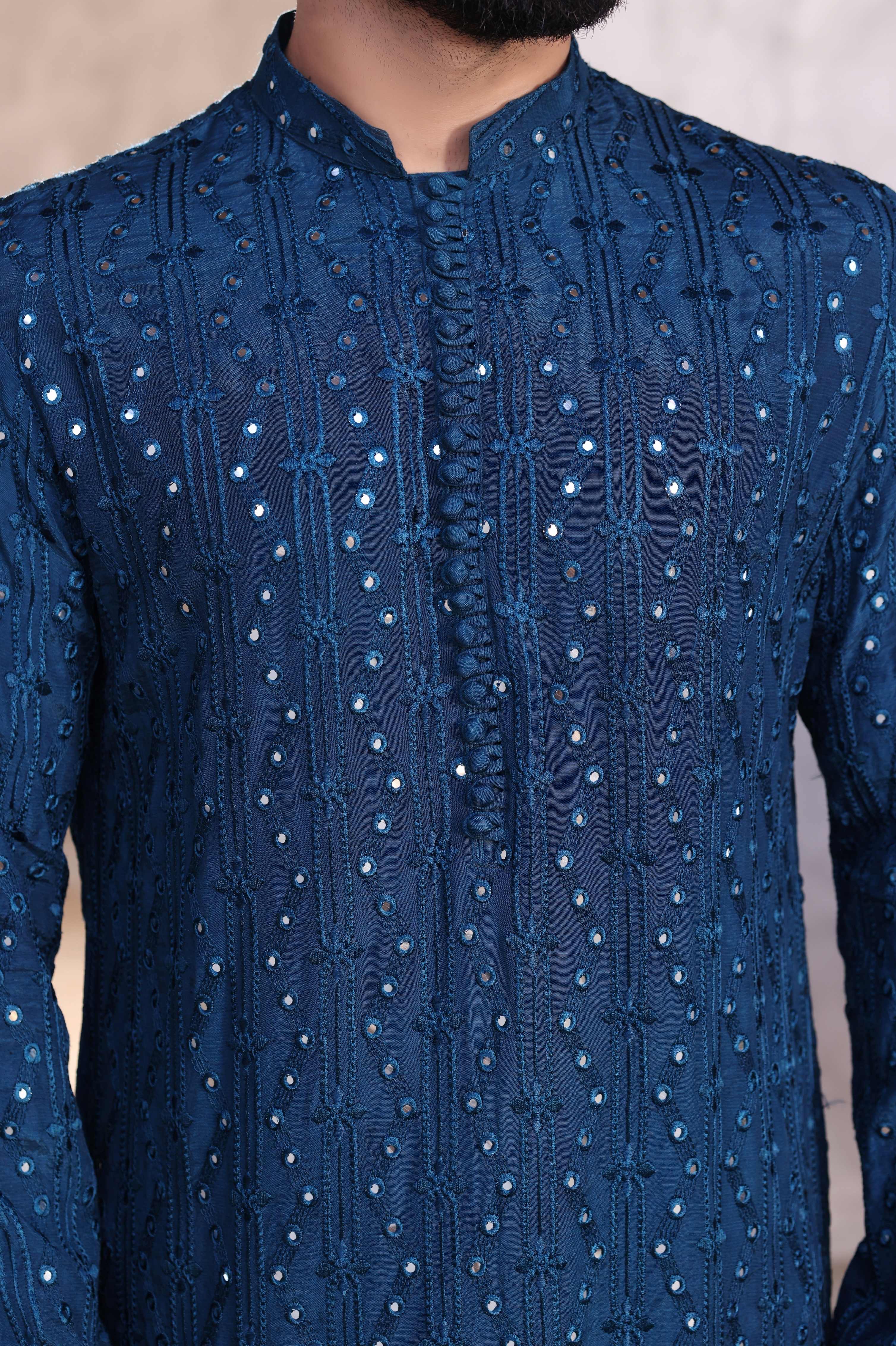 Blue Embroidered Kurta Pajama