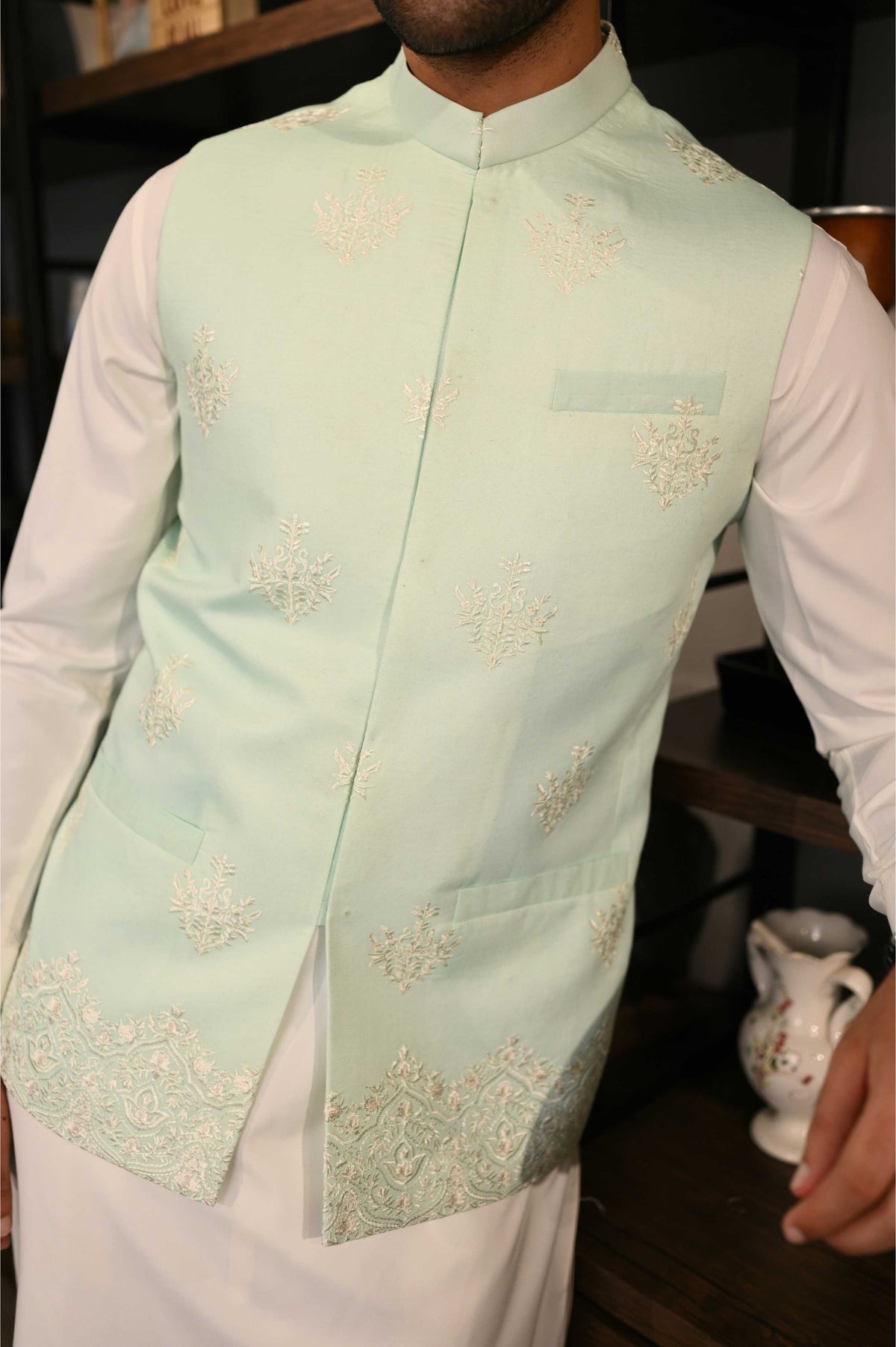 Mint Waistcoat by Crocfit Bespoke, Karachi – view 3