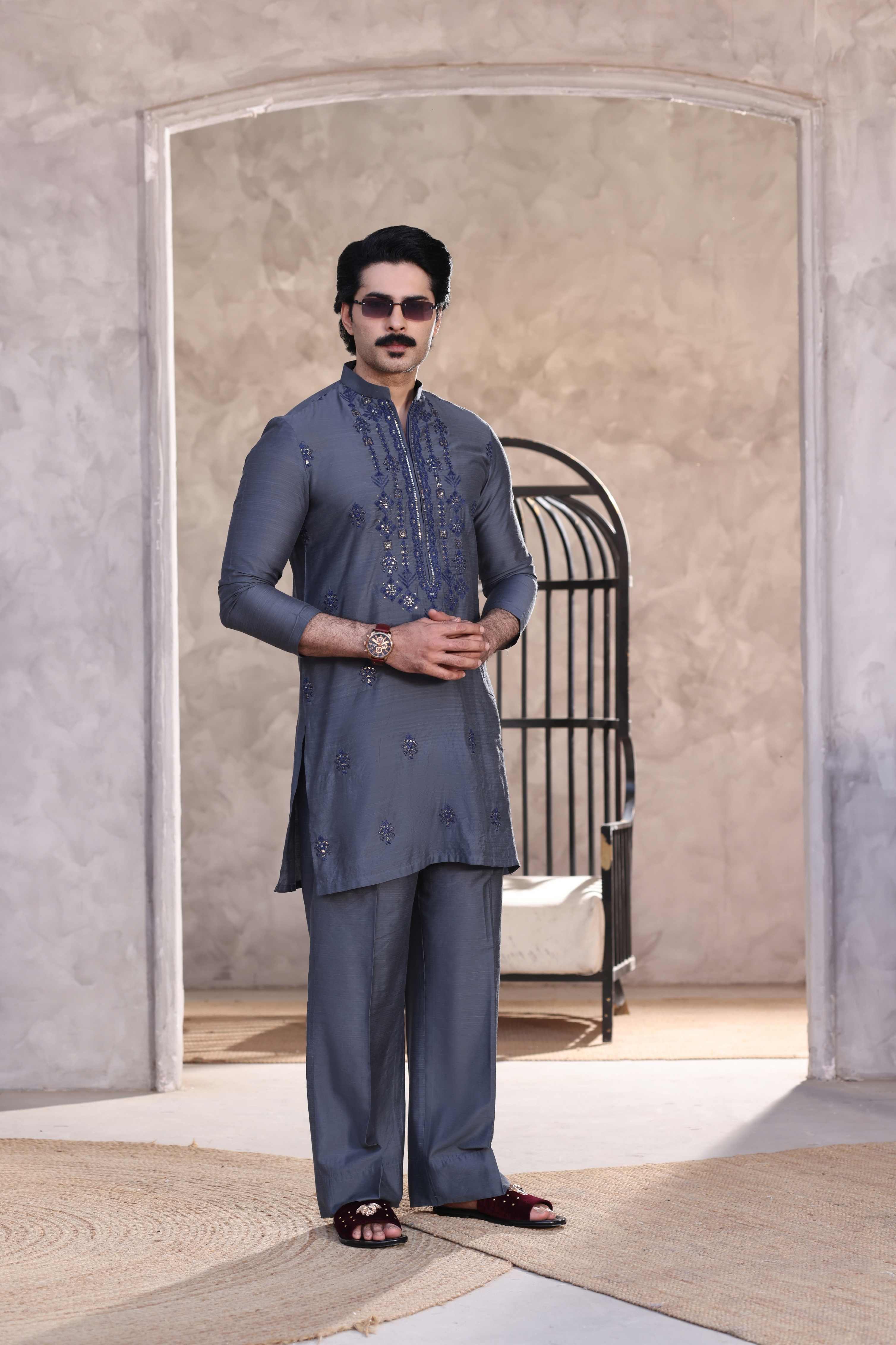 Grey Embroidered Farshi Trouser