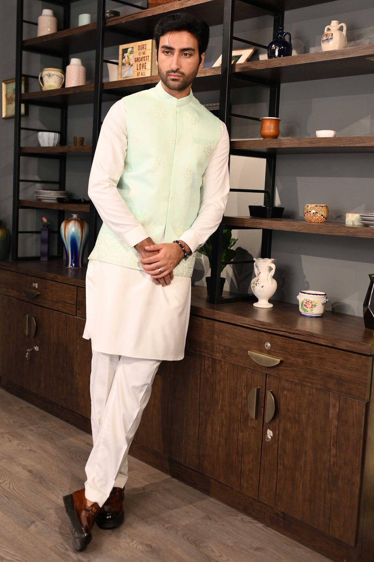 Mint Waistcoat by Crocfit Bespoke, Karachi – view 4